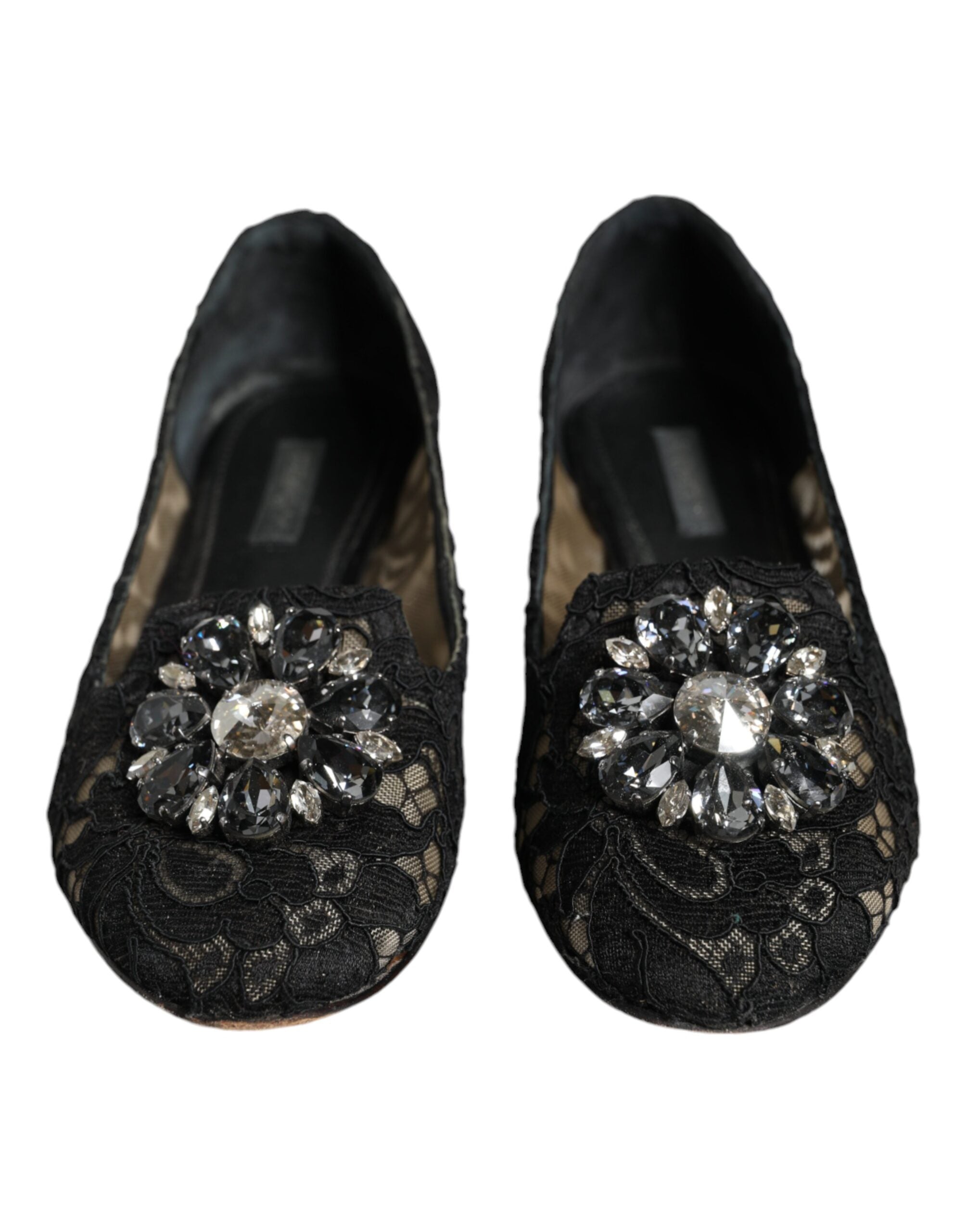 Dolce & Gabbana Black Lace Crystal Ballet Flats Loafer Shoes LUNESCAPE