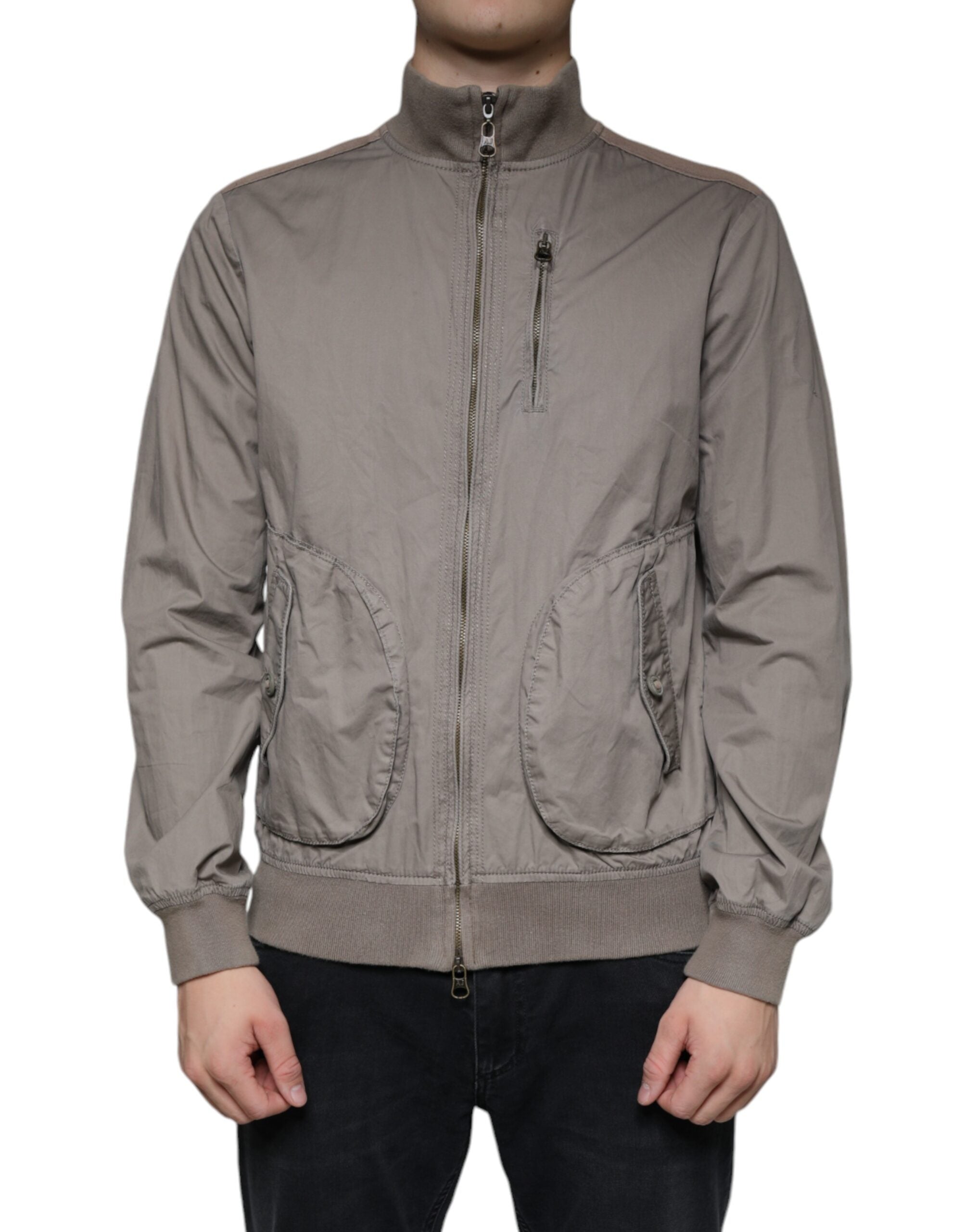 Armani Jeans Brown Cotton Full Zip Bomber Logo Jacket LUNESCAPE