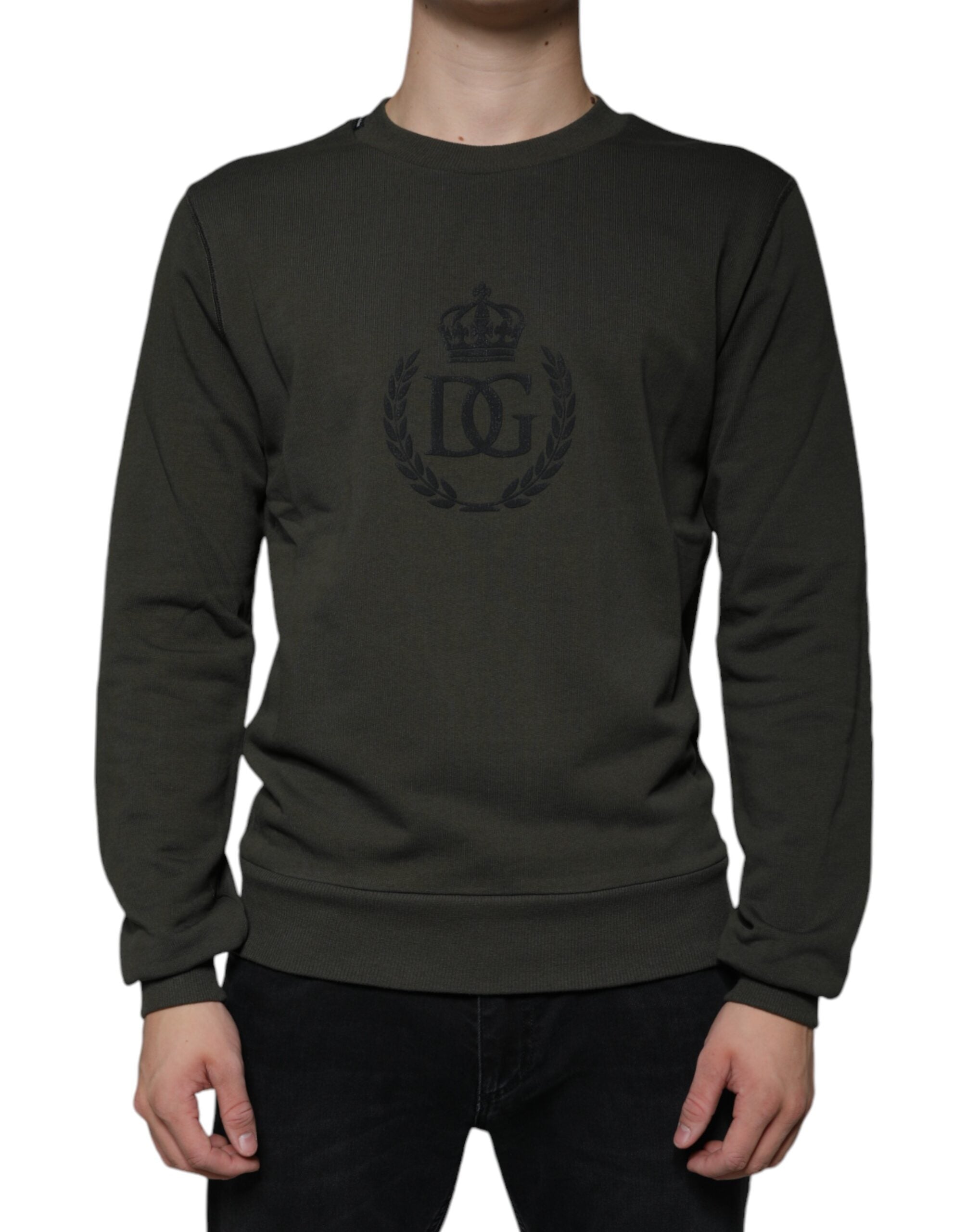 Dolce & Gabbana Army Green DG Crown Crew Neck Pullover Sweater LUNESCAPE