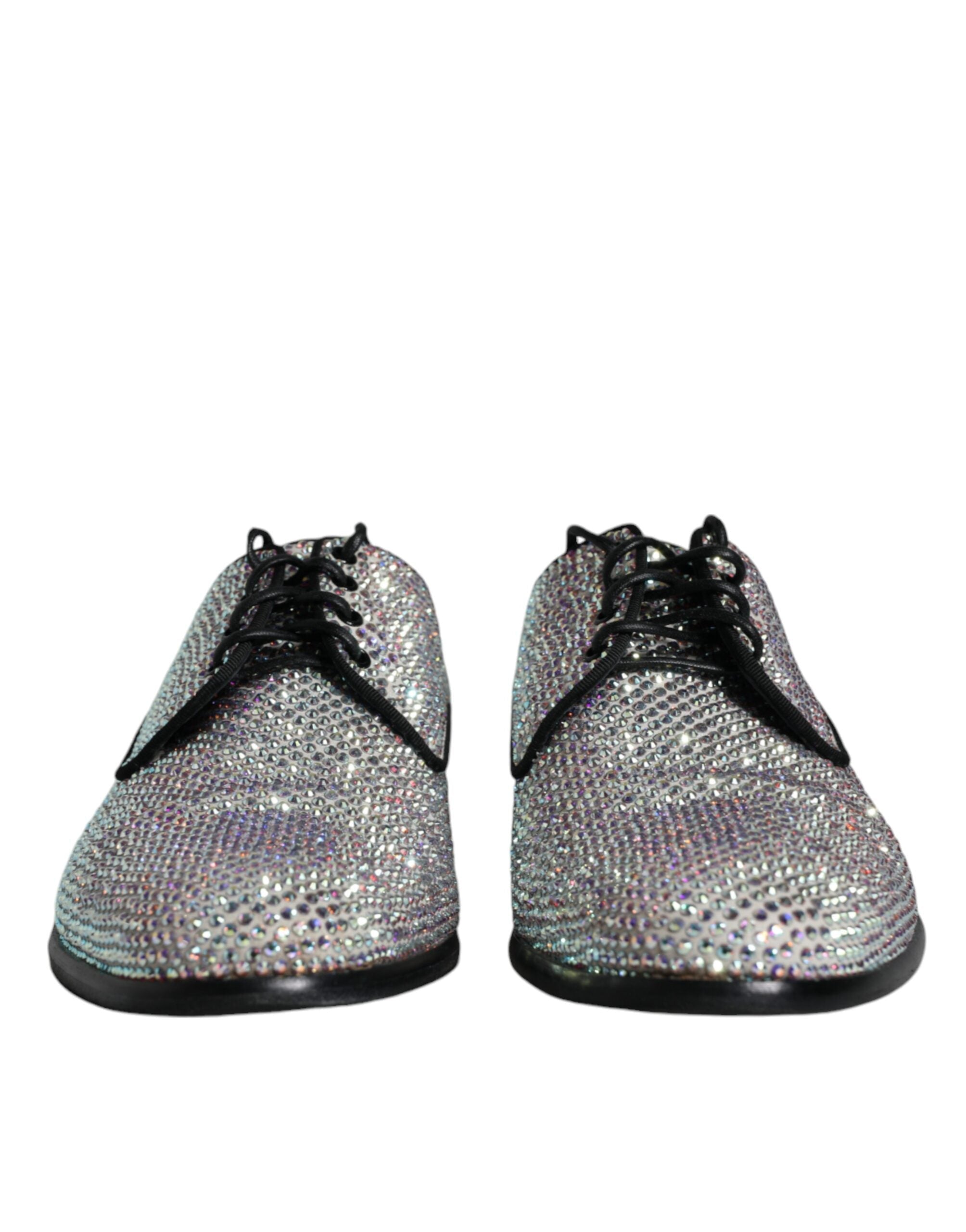 Dolce & Gabbana Silver Leather Rhinestones Derby Dress Shoes LUNESCAPE