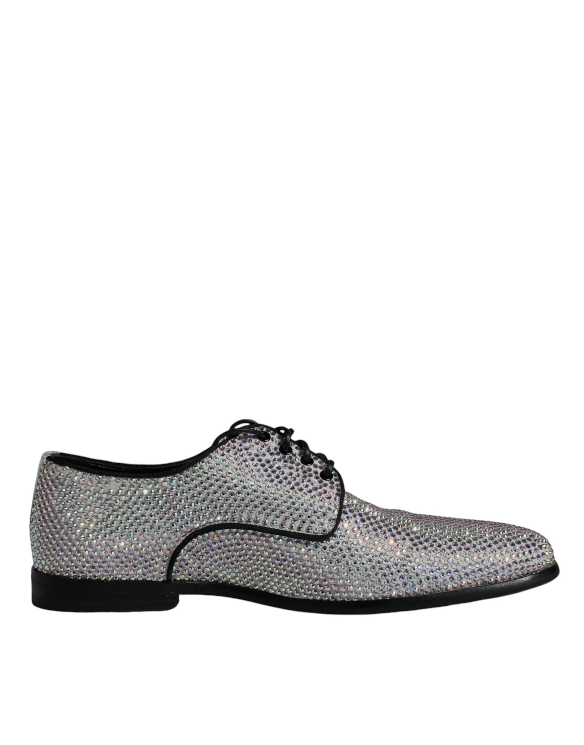 Dolce & Gabbana Silver Leather Rhinestones Derby Dress Shoes LUNESCAPE