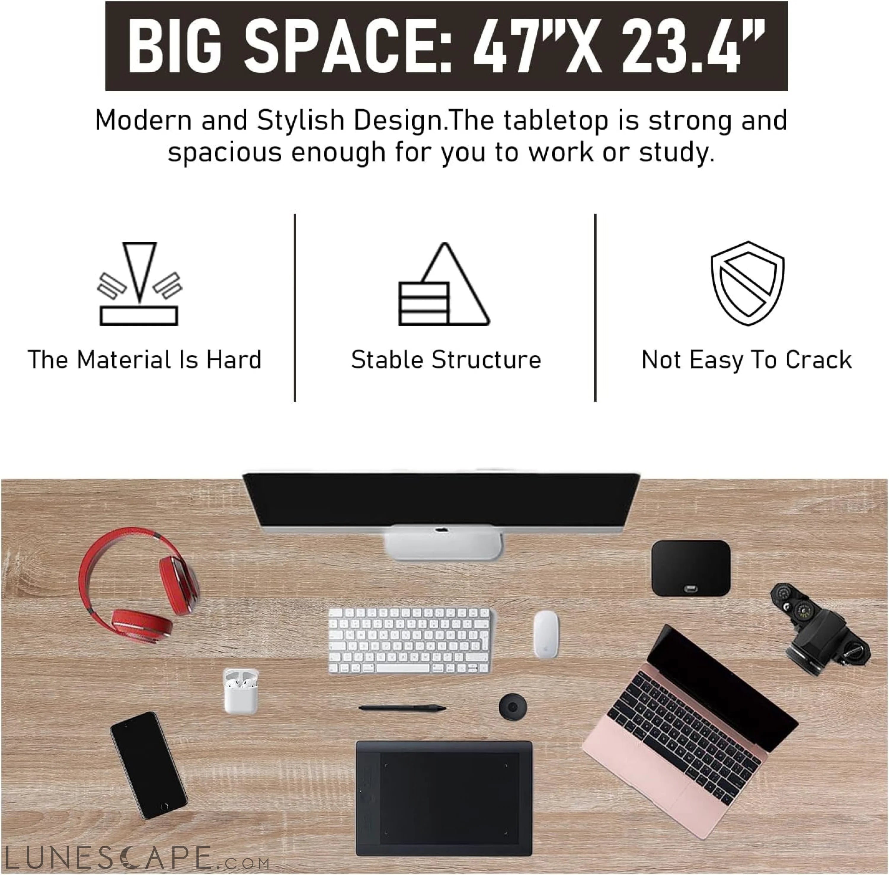 47 Inch Computer Desk Home Office Desk Writing Study Table Modern LUNESCAPE