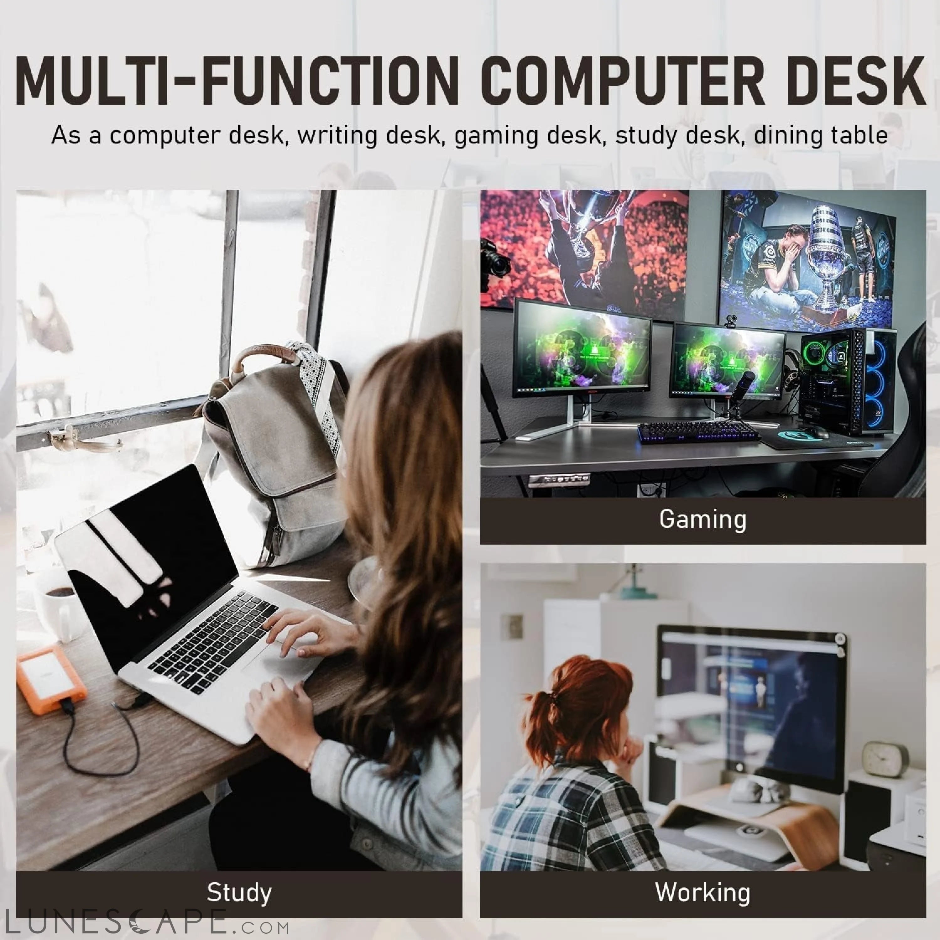 47 Inch Computer Desk Home Office Desk Writing Study Table Modern LUNESCAPE