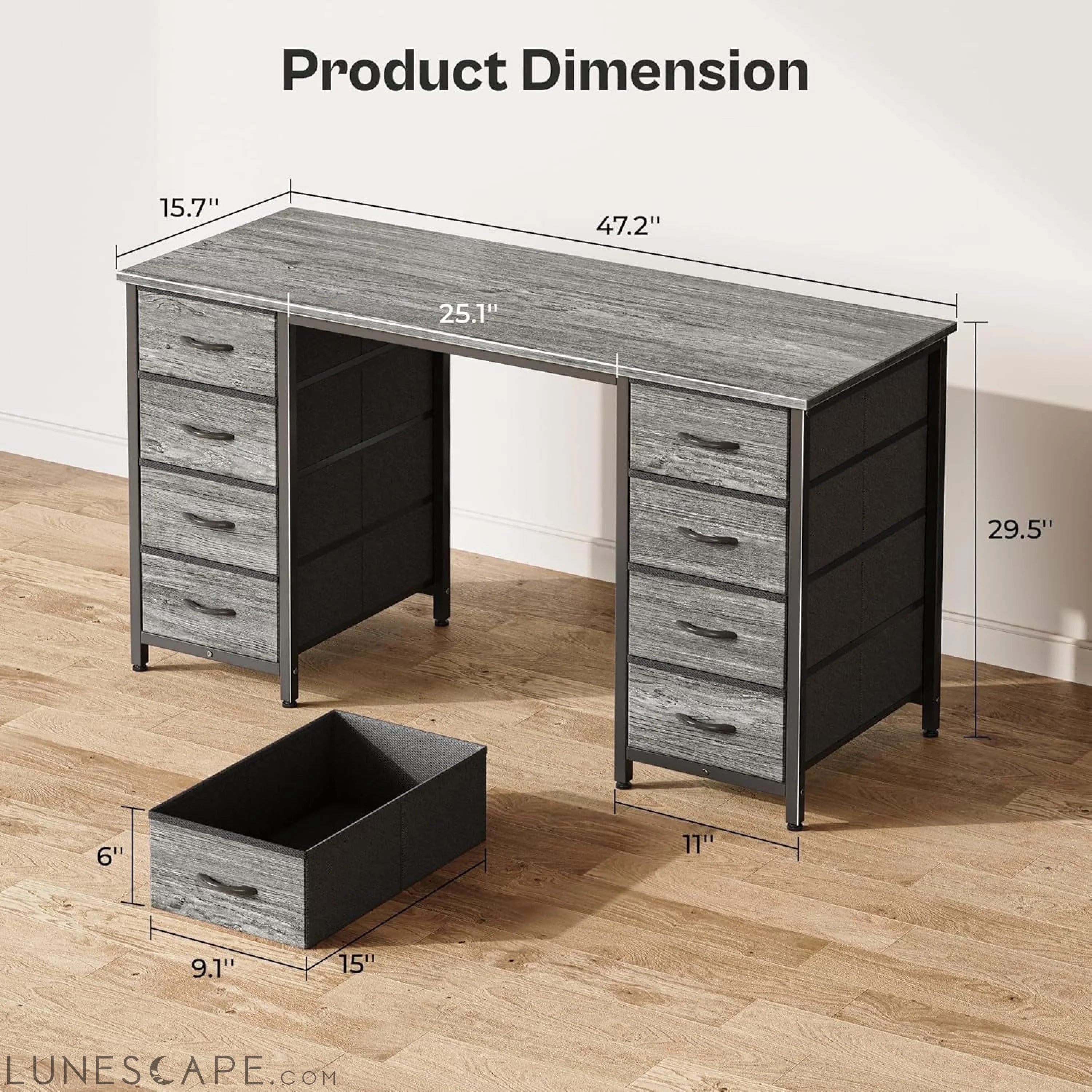 47 Inch Computer Desk with 8 Drawers, Office Desk Work Desk for Home LUNESCAPE
