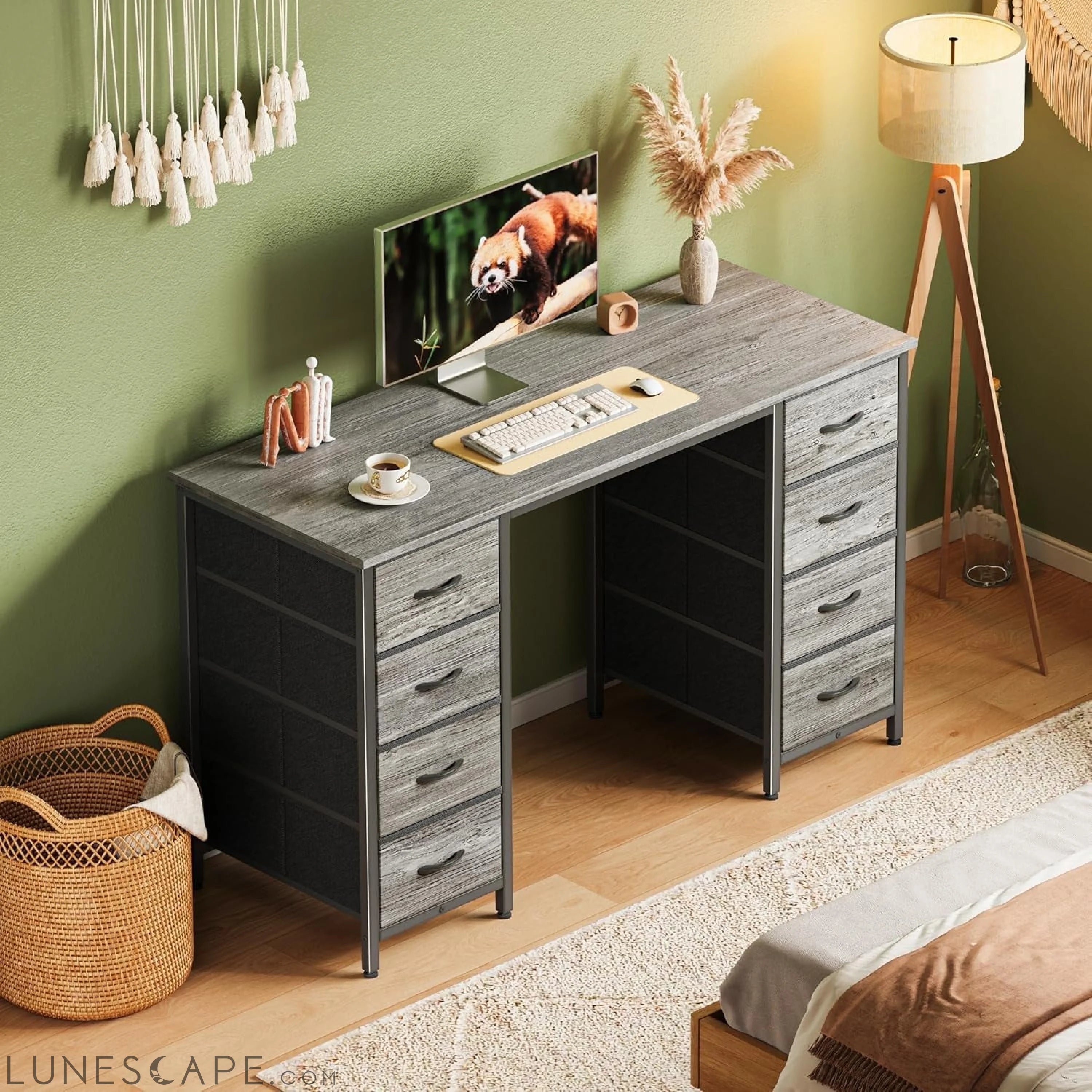 47 Inch Computer Desk with 8 Drawers, Office Desk Work Desk for Home LUNESCAPE