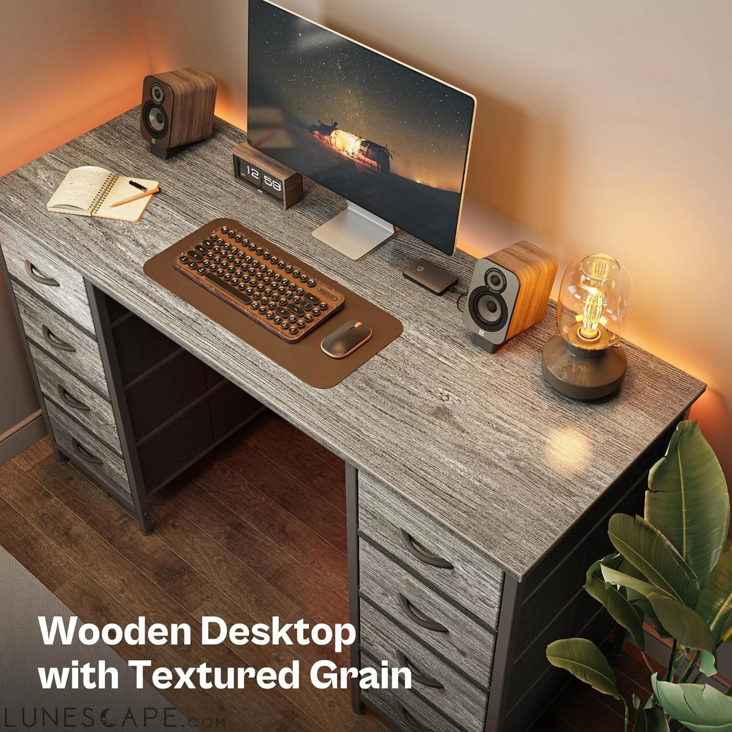 47 Inch Computer Desk with 8 Drawers, Office Desk Work Desk for Home LUNESCAPE