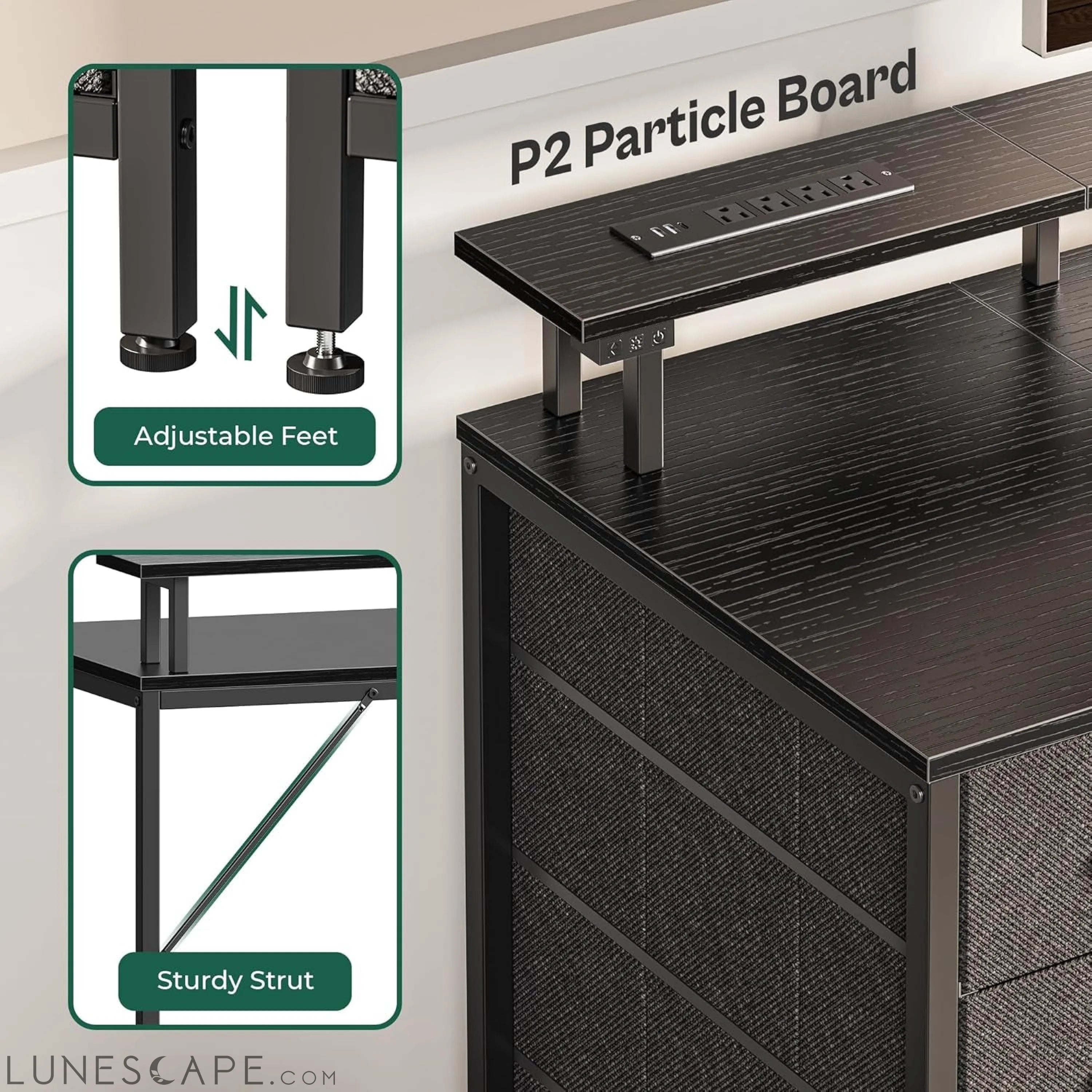 47 Inch Computer Desk with Power Outlets and LED Lights, Gaming Desk LUNESCAPE