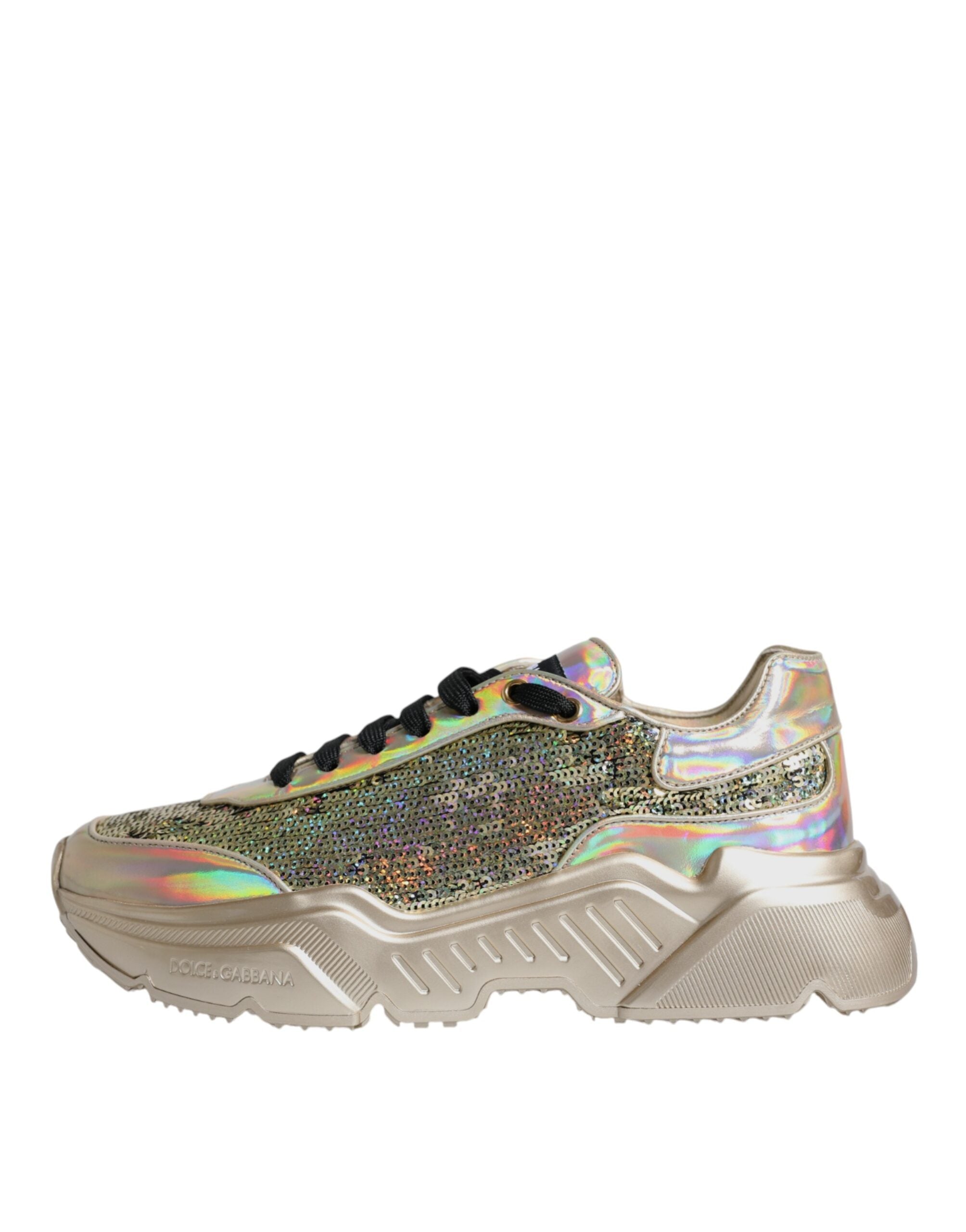 Dolce & Gabbana Gold Sequin Iridiscent Daymaster Sneakers Shoes LUNESCAPE