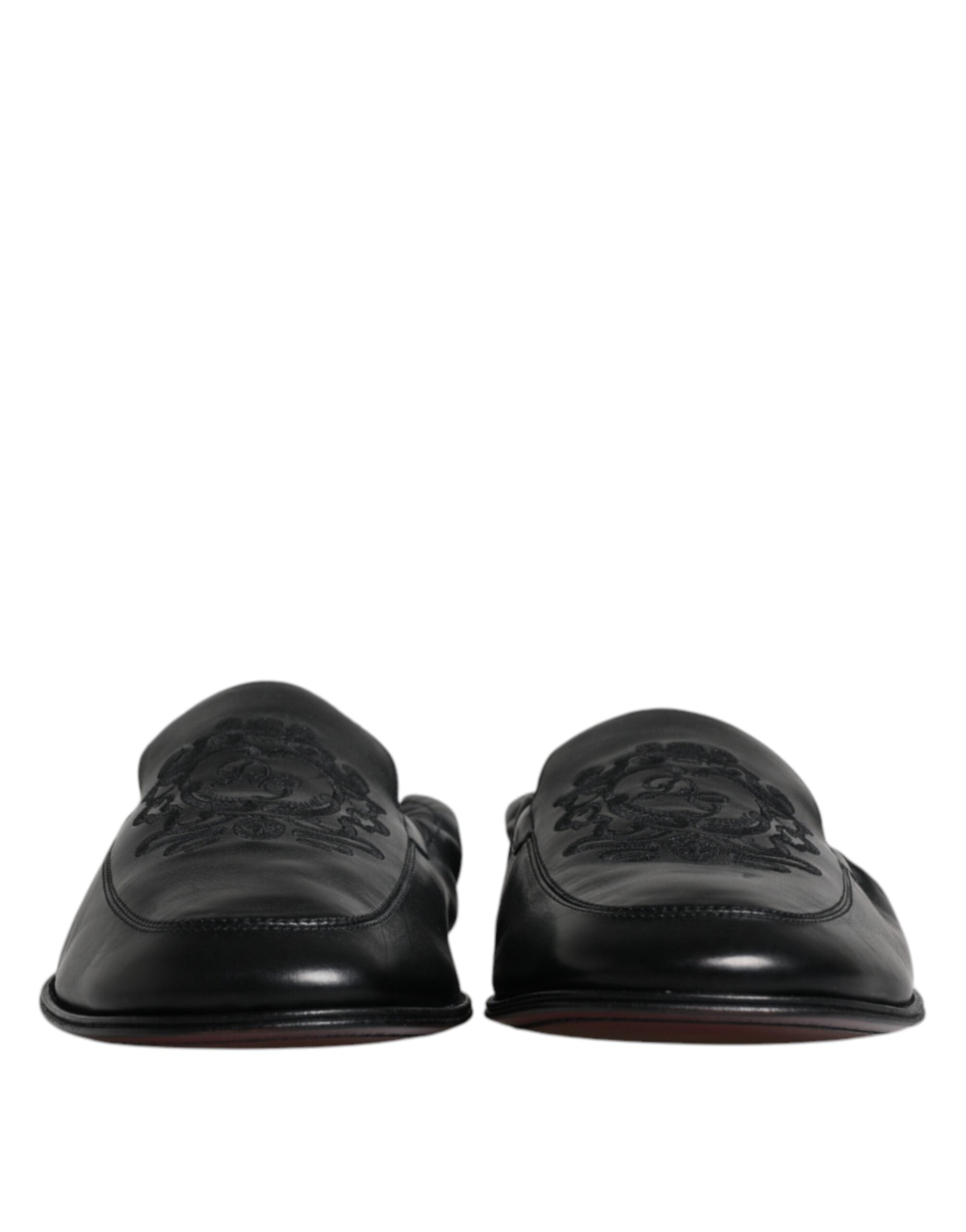 Dolce & Gabbana Black Logo Embroidered Leather Loafer LUNESCAPE