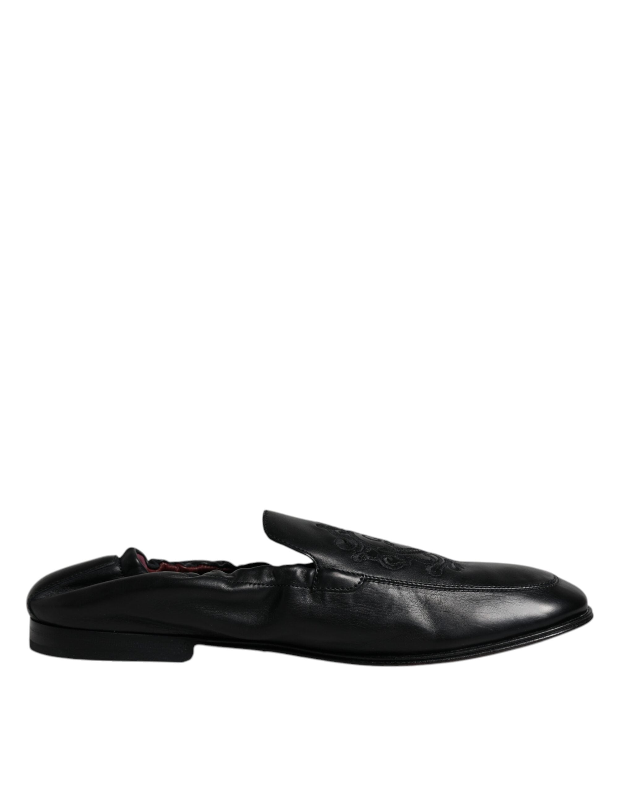 Dolce & Gabbana Black Logo Embroidered Leather Loafer LUNESCAPE