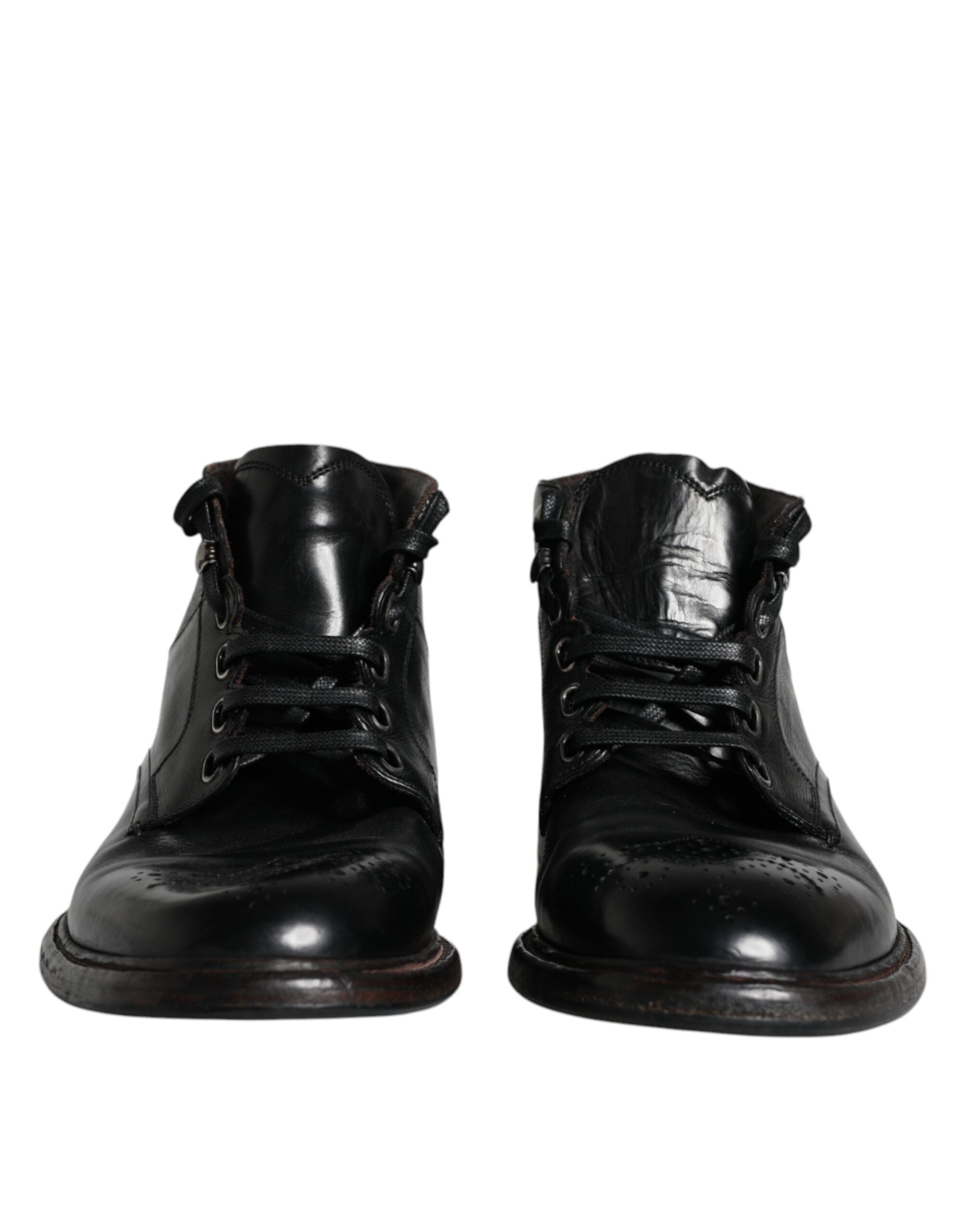 Dolce & Gabbana Black Leather Men Short Lace Up Boots LUNESCAPE