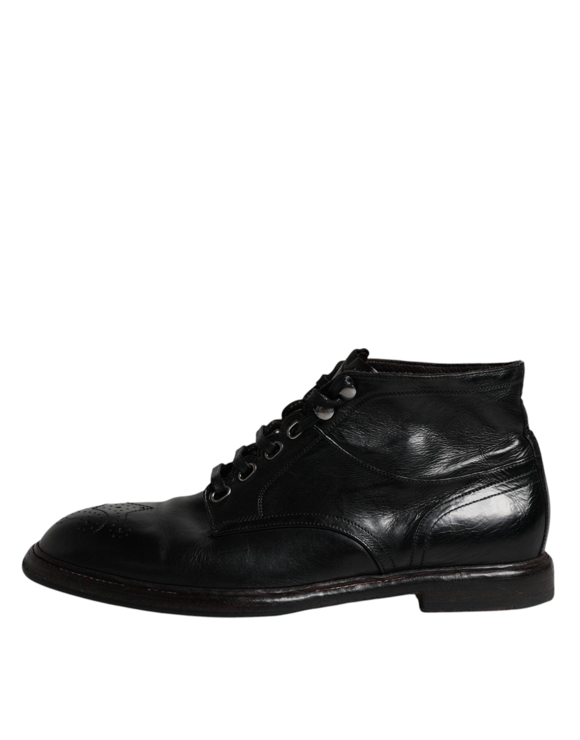 Dolce & Gabbana Black Leather Men Short Lace Up Boots LUNESCAPE