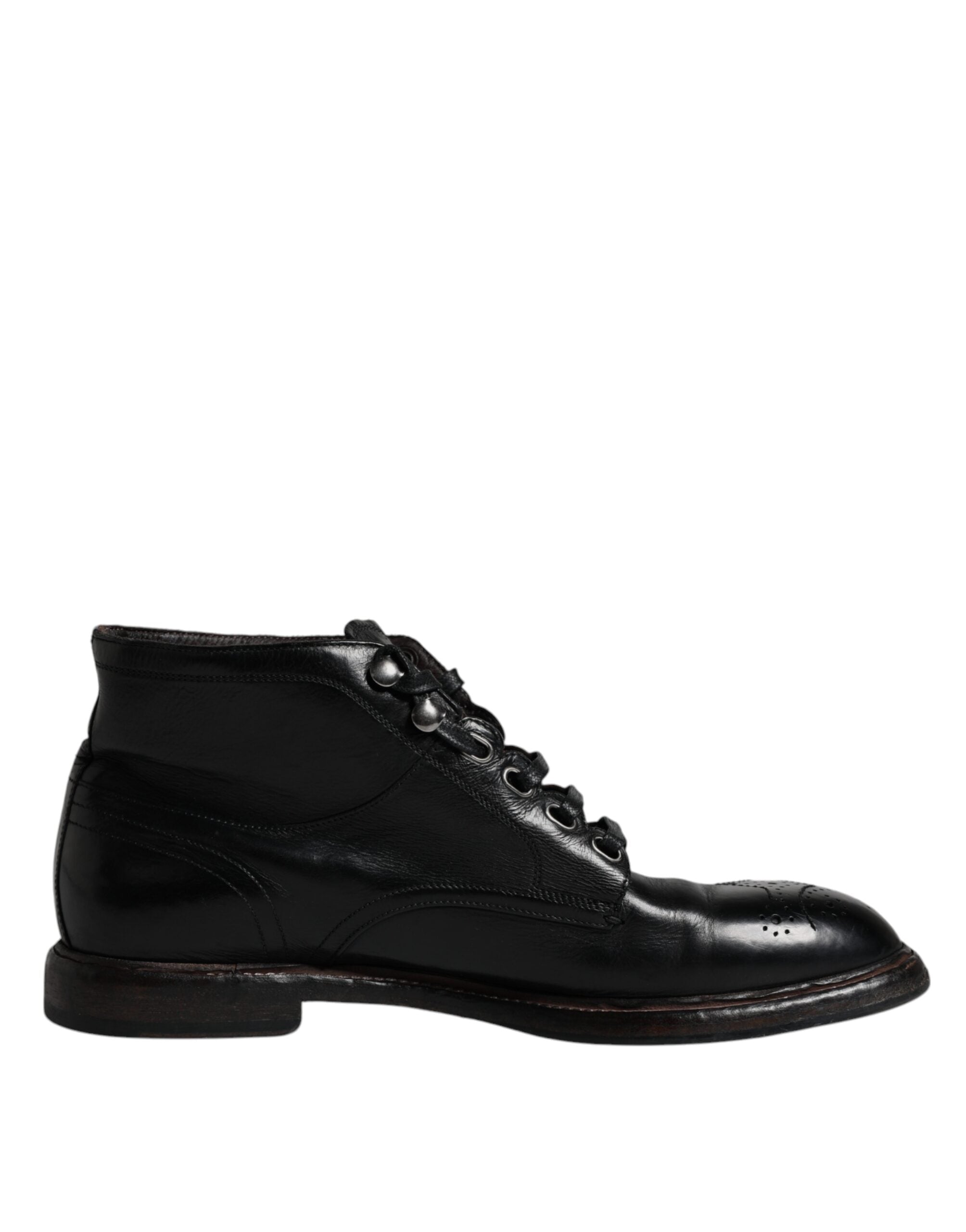 Dolce & Gabbana Black Leather Men Short Lace Up Boots LUNESCAPE