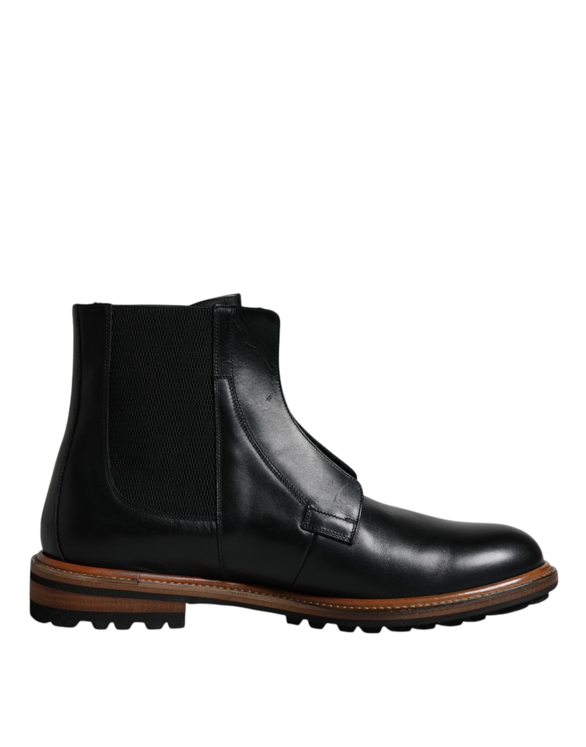 Dolce & Gabbana Black Leather Chelsea Mid Calf Men Boots Shoes LUNESCAPE
