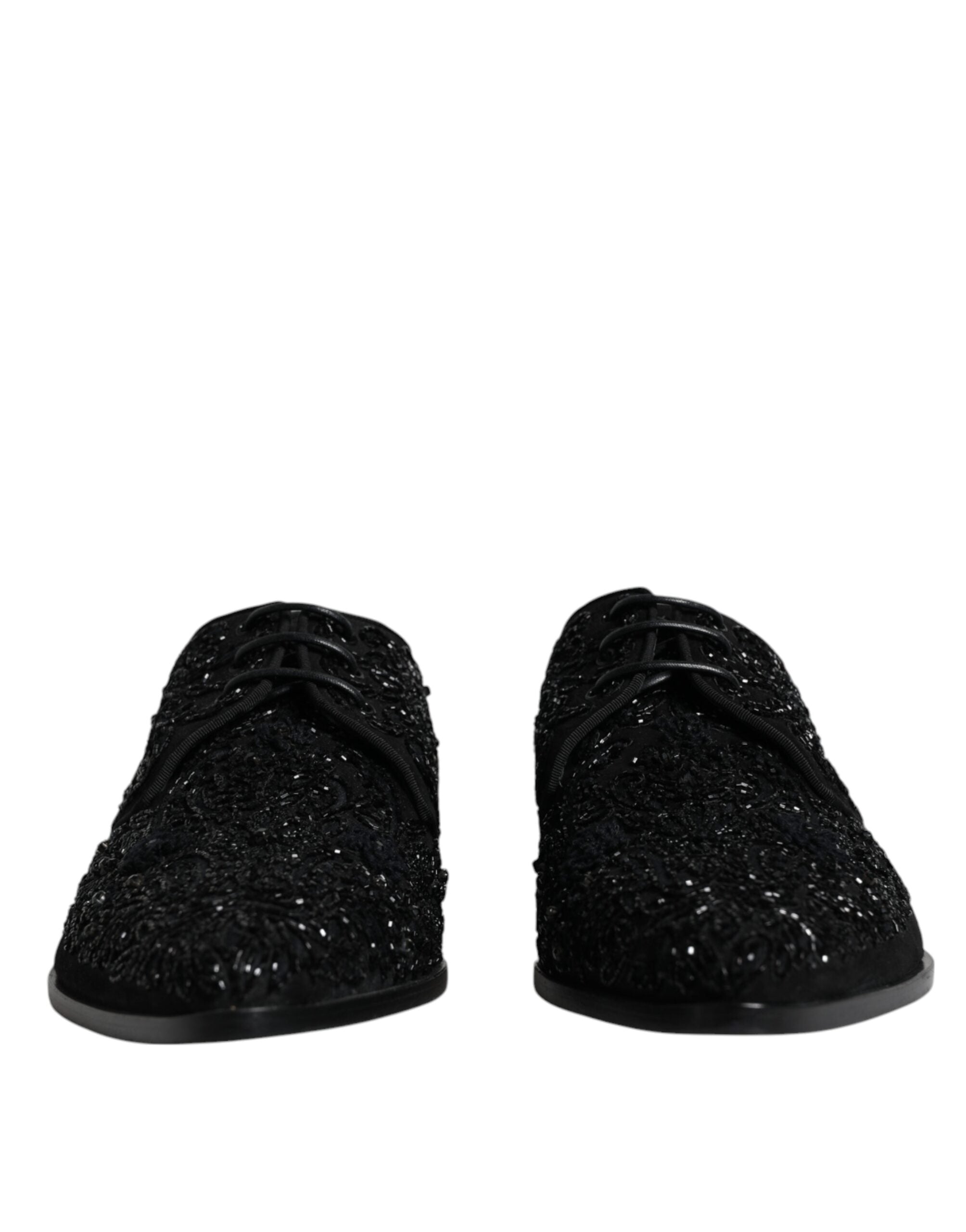Dolce & Gabbana Black Embellished Suede Derby Formal Shoes LUNESCAPE