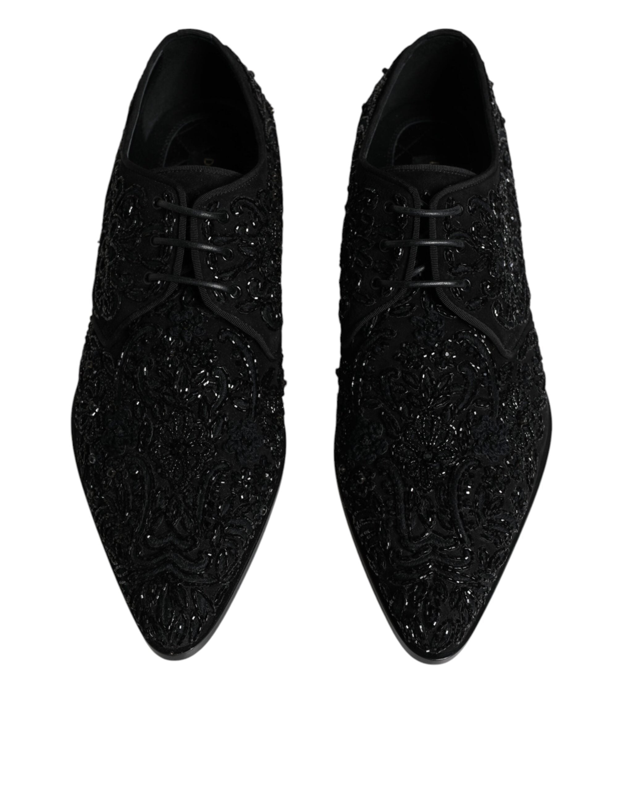 Dolce & Gabbana Black Embellished Suede Derby Formal Shoes LUNESCAPE