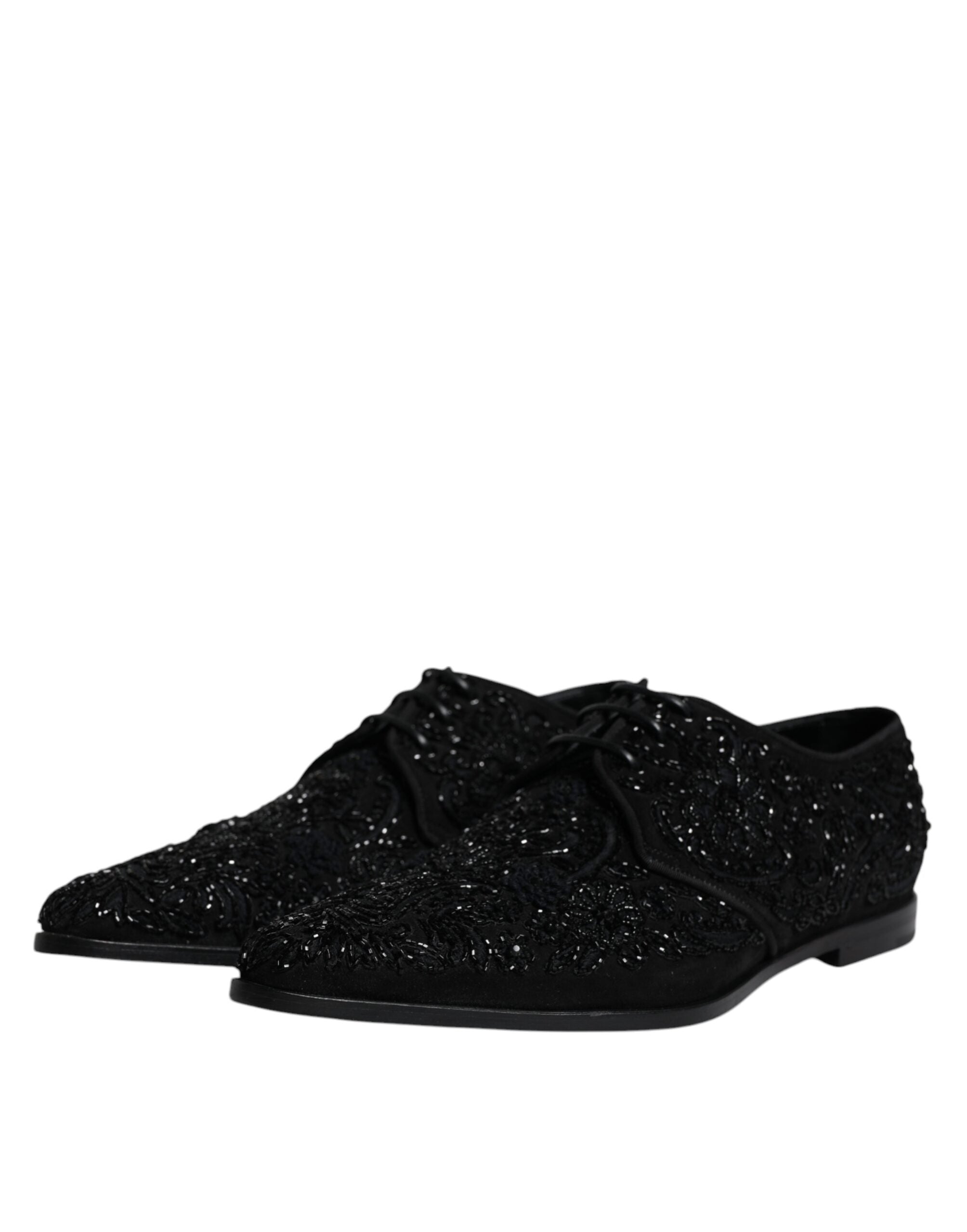 Dolce & Gabbana Black Embellished Suede Derby Formal Shoes LUNESCAPE