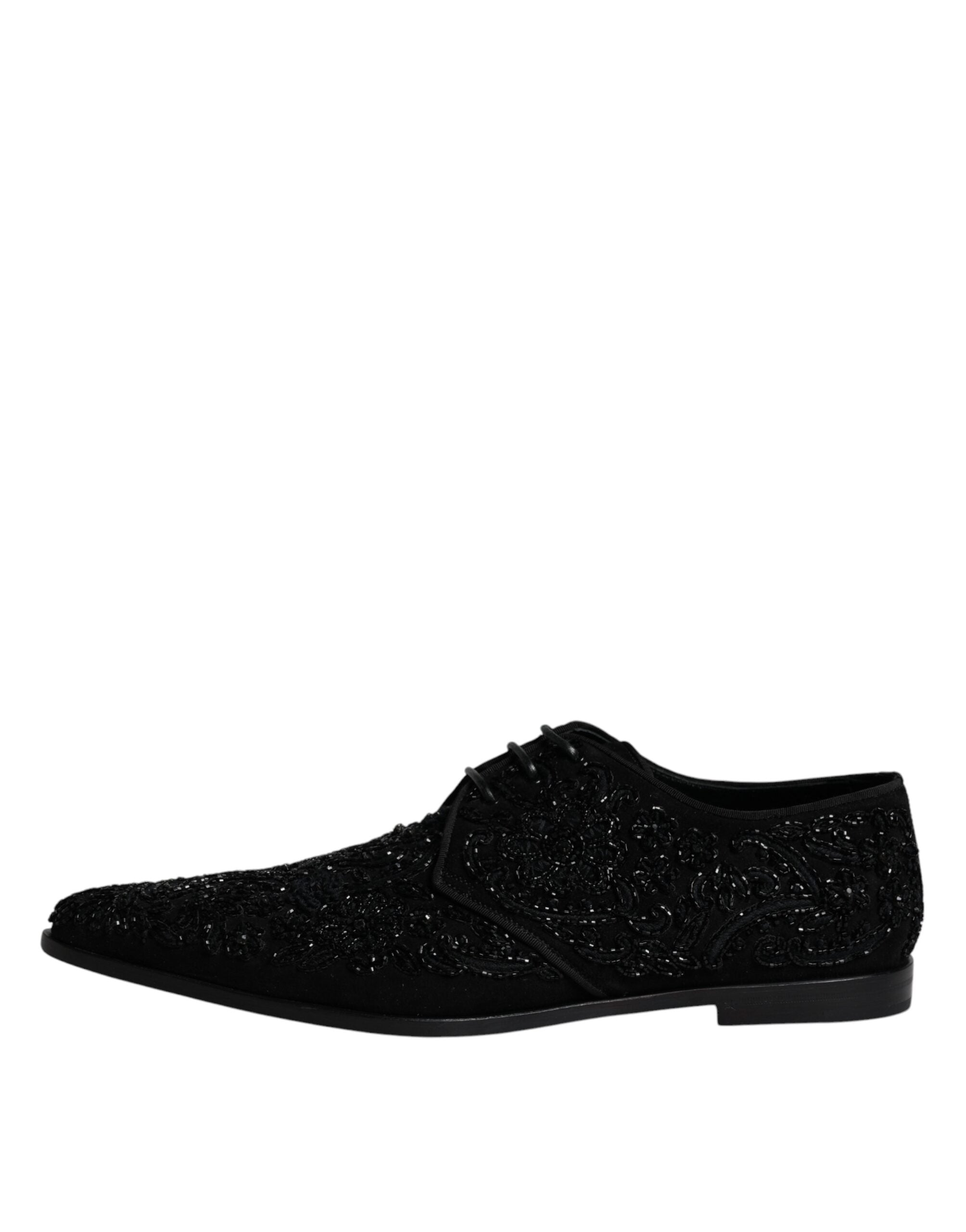 Dolce & Gabbana Black Embellished Suede Derby Formal Shoes LUNESCAPE