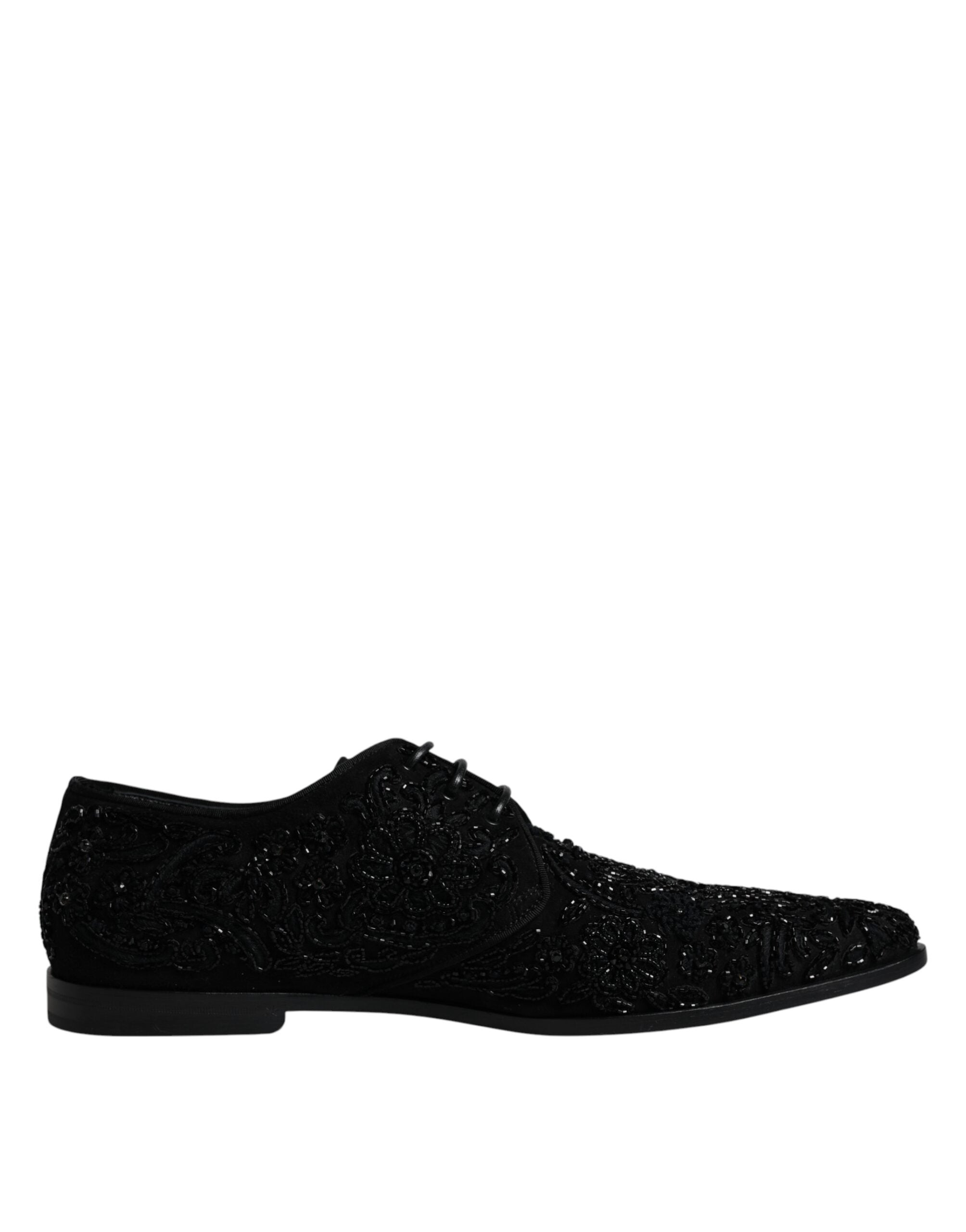 Dolce & Gabbana Black Embellished Suede Derby Formal Shoes LUNESCAPE