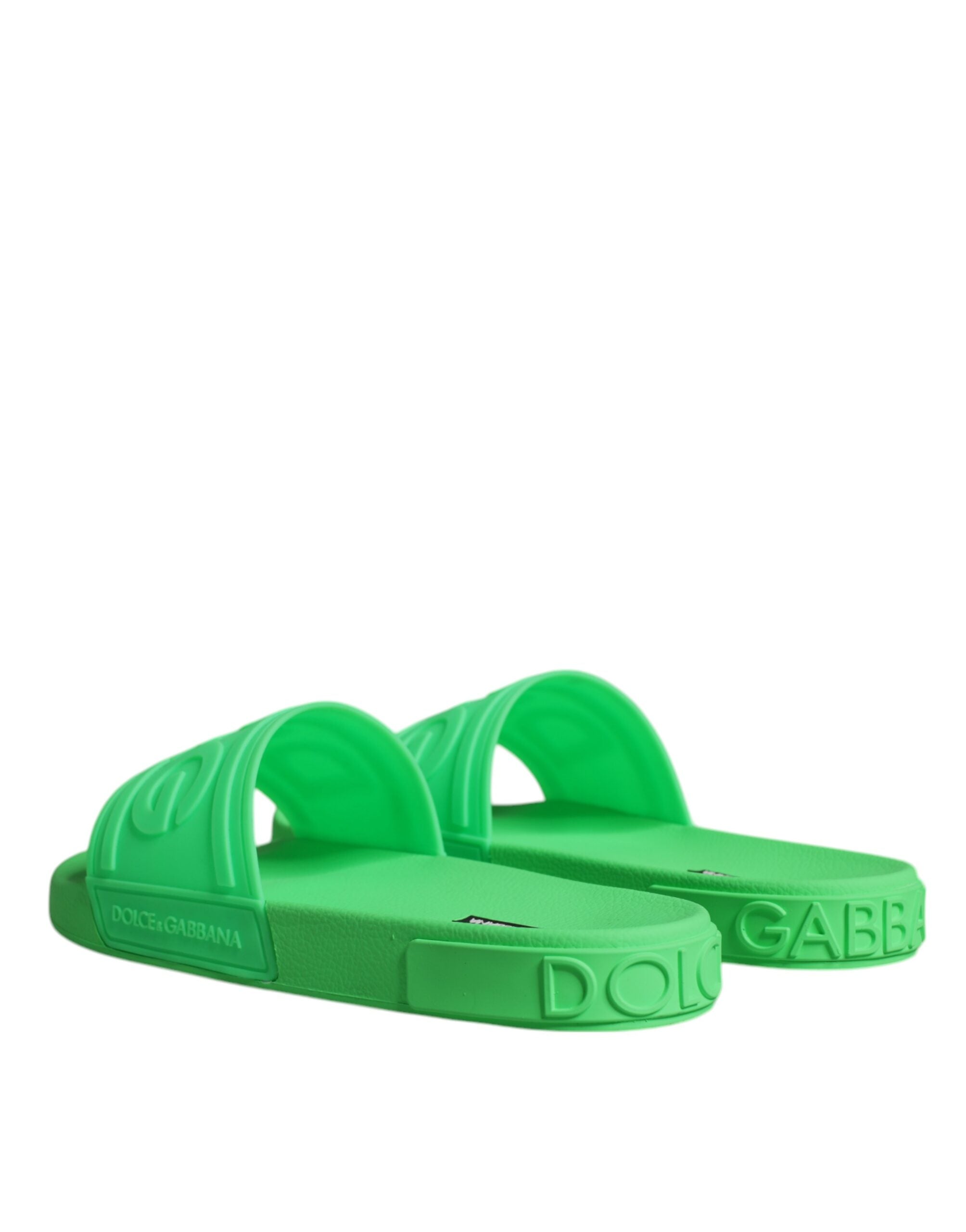 Dolce & Gabbana Green Leather Slides Sandals Beachwear Shoes LUNESCAPE