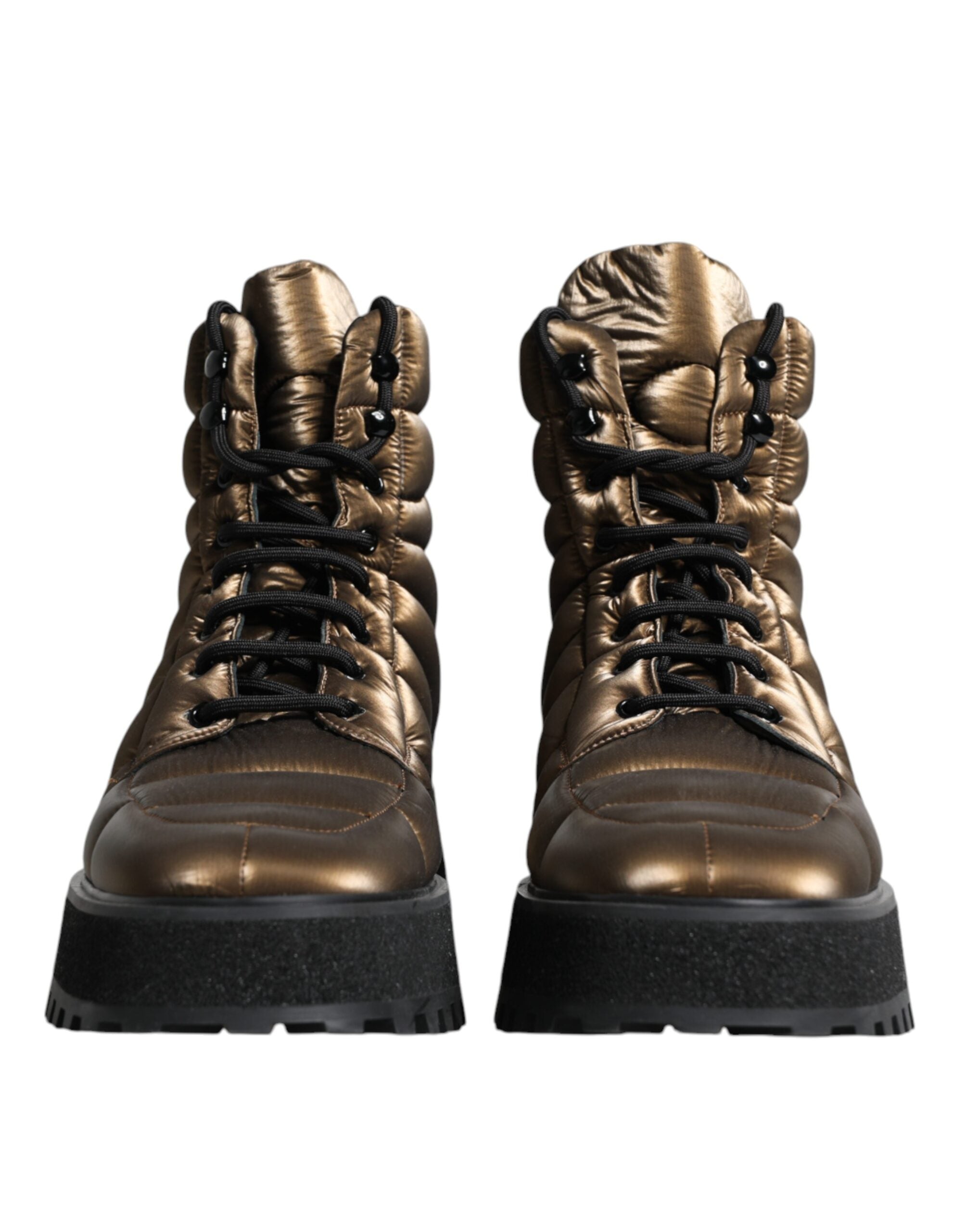 Dolce & Gabbana Bronze Padded Mid Calf Lace Up Combat Boot LUNESCAPE