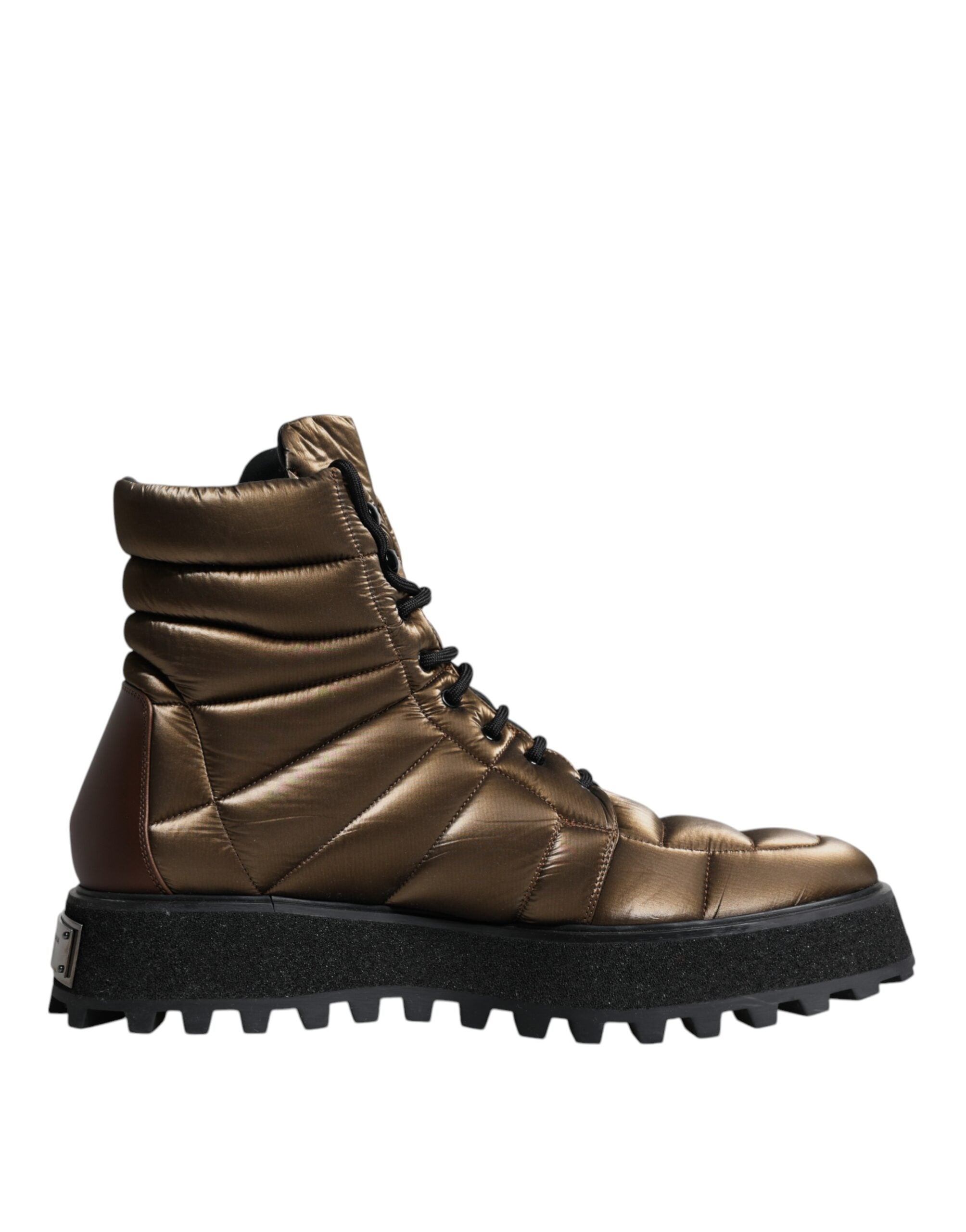 Dolce & Gabbana Bronze Padded Mid Calf Lace Up Combat Boot LUNESCAPE