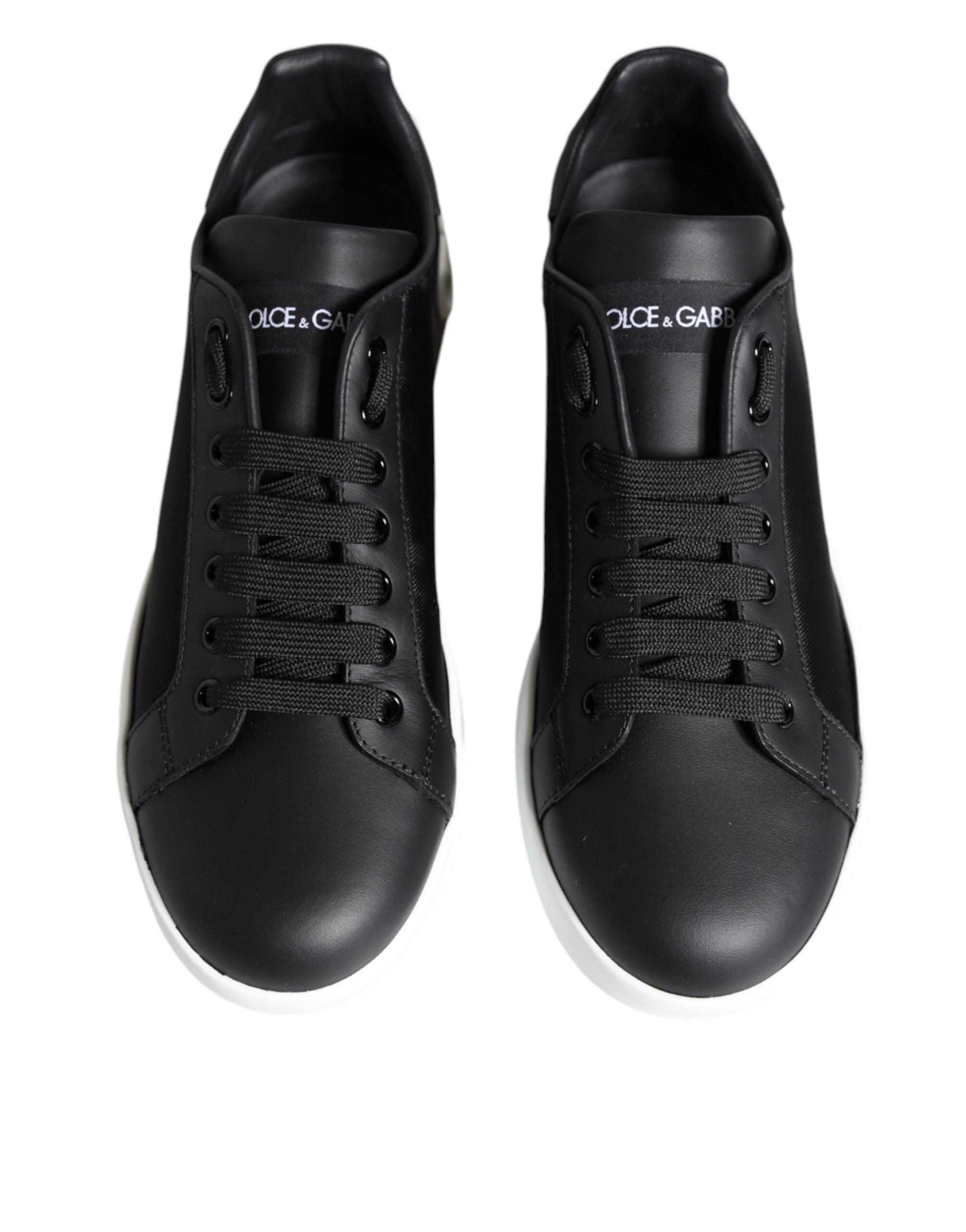 Dolce & Gabbana Black Calf Leather Portofino Sneakers Shoes LUNESCAPE