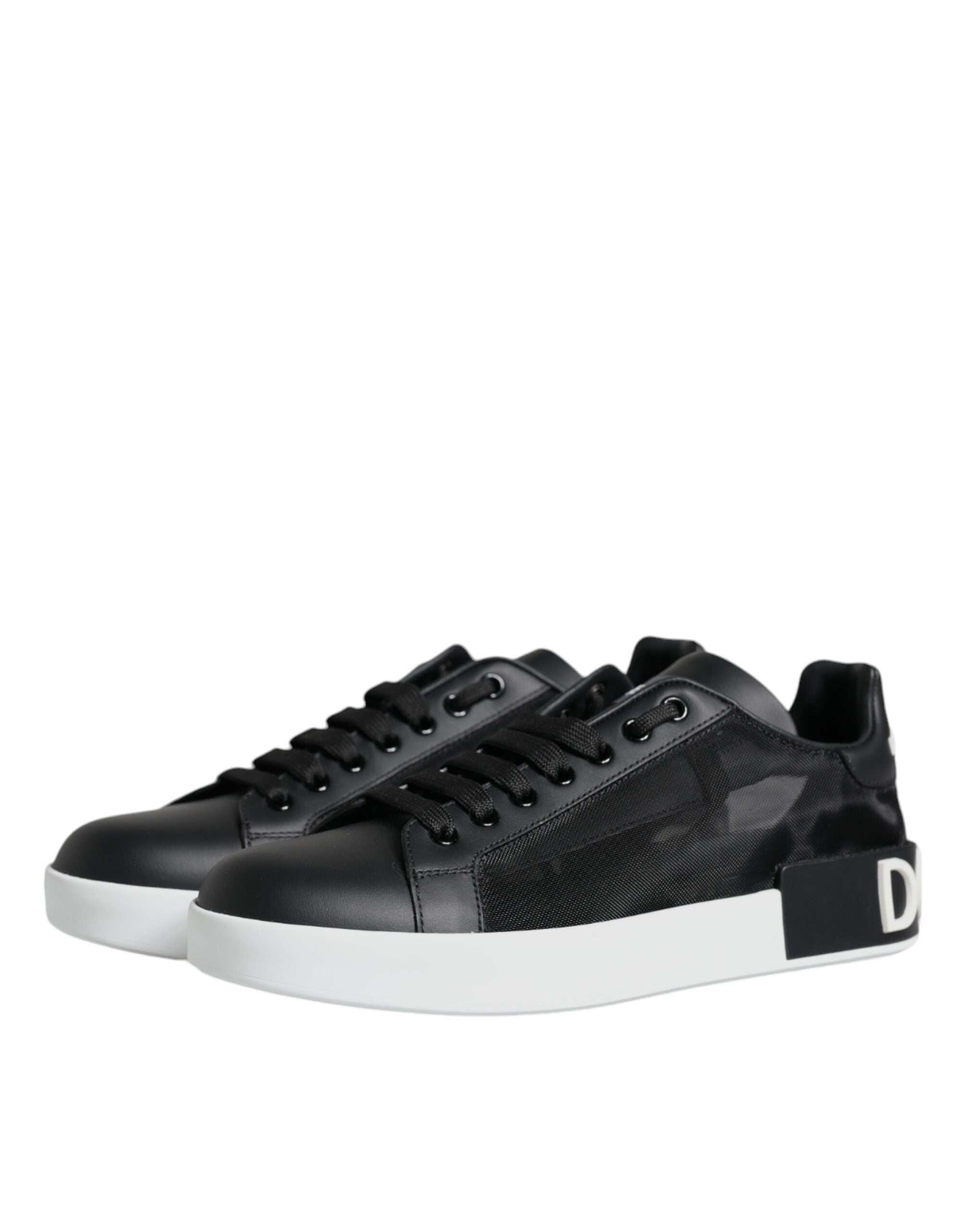 Dolce & Gabbana Black Calf Leather Portofino Sneakers Shoes LUNESCAPE