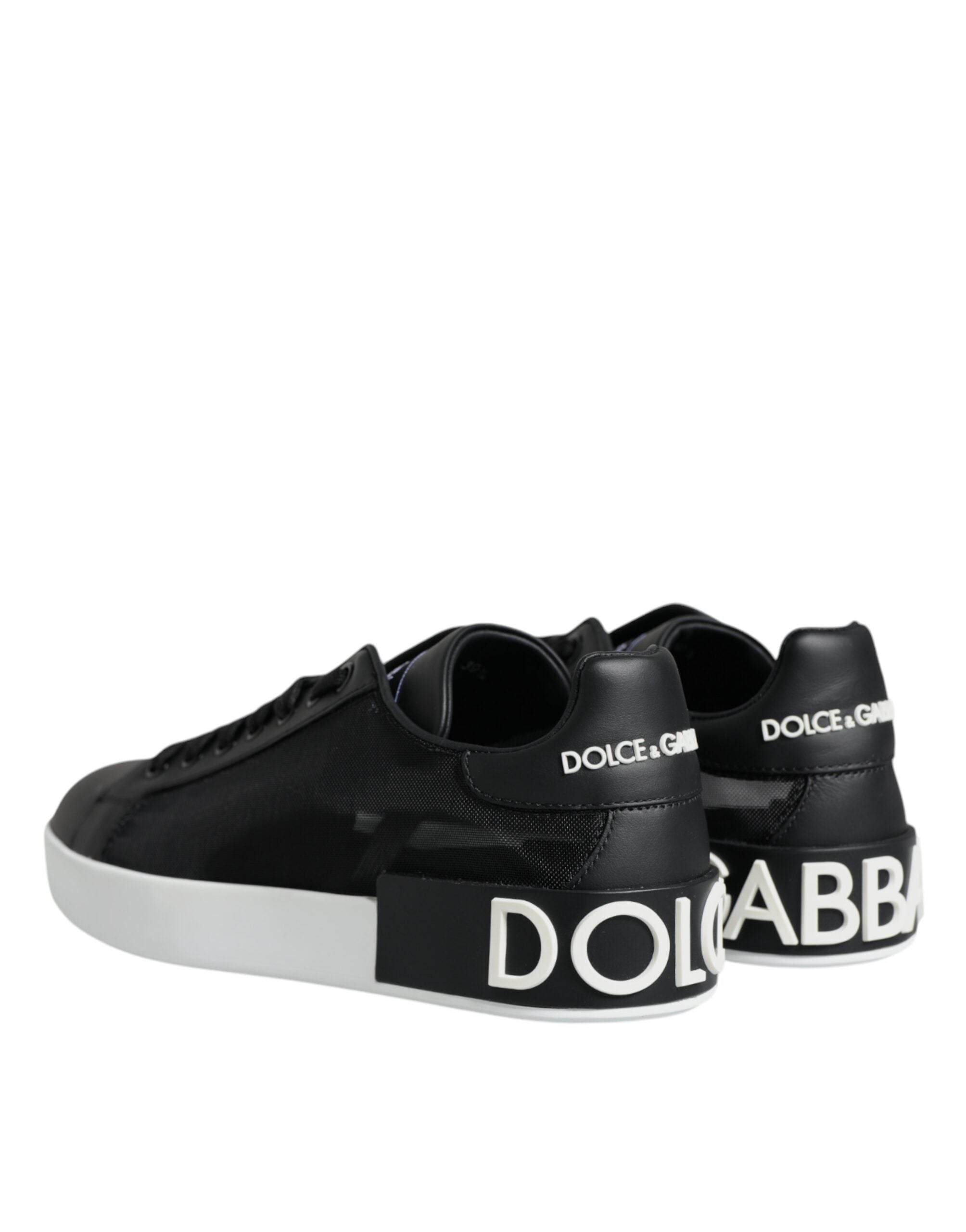 Dolce & Gabbana Black Calf Leather Portofino Sneakers Shoes LUNESCAPE