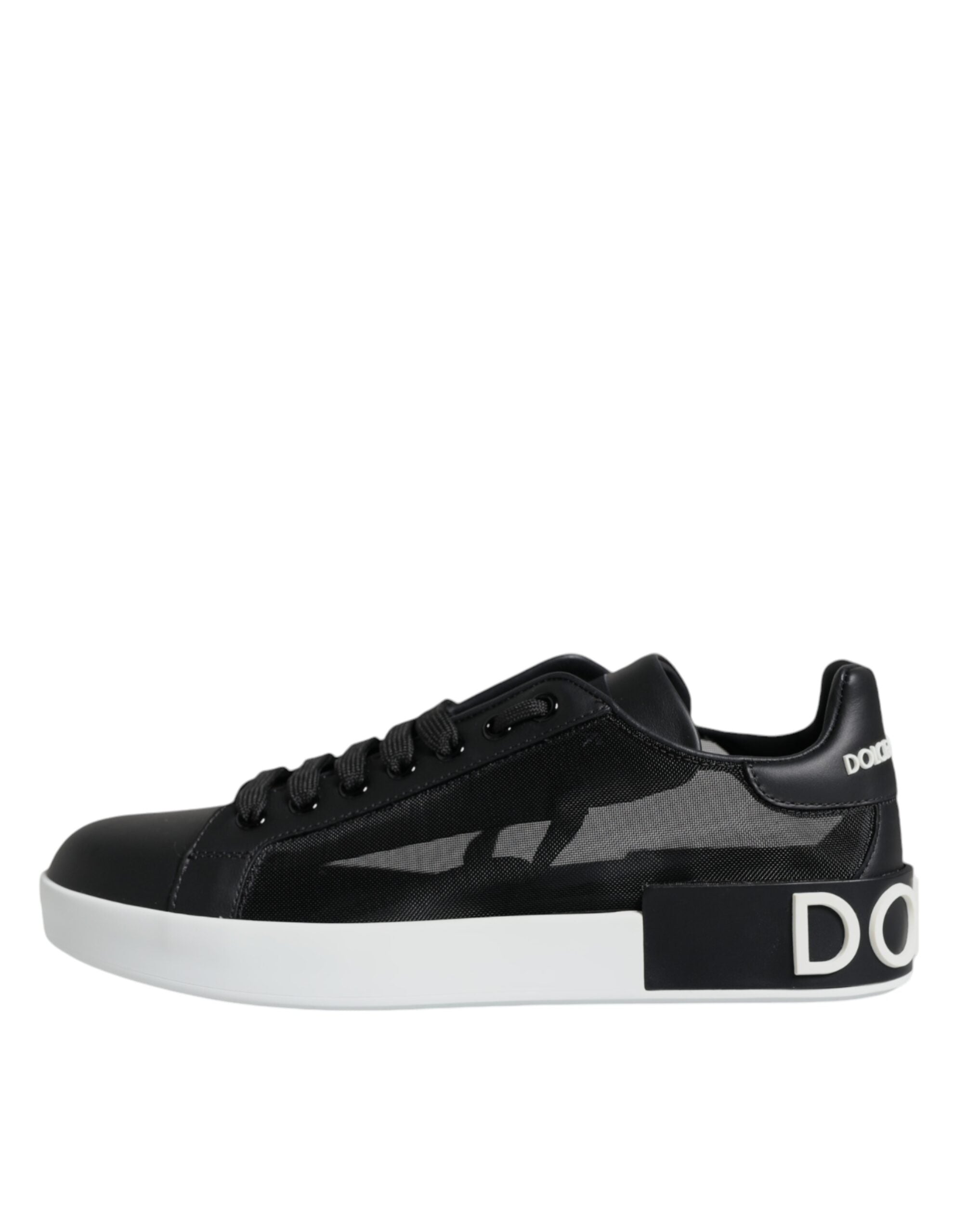 Dolce & Gabbana Black Calf Leather Portofino Sneakers Shoes LUNESCAPE