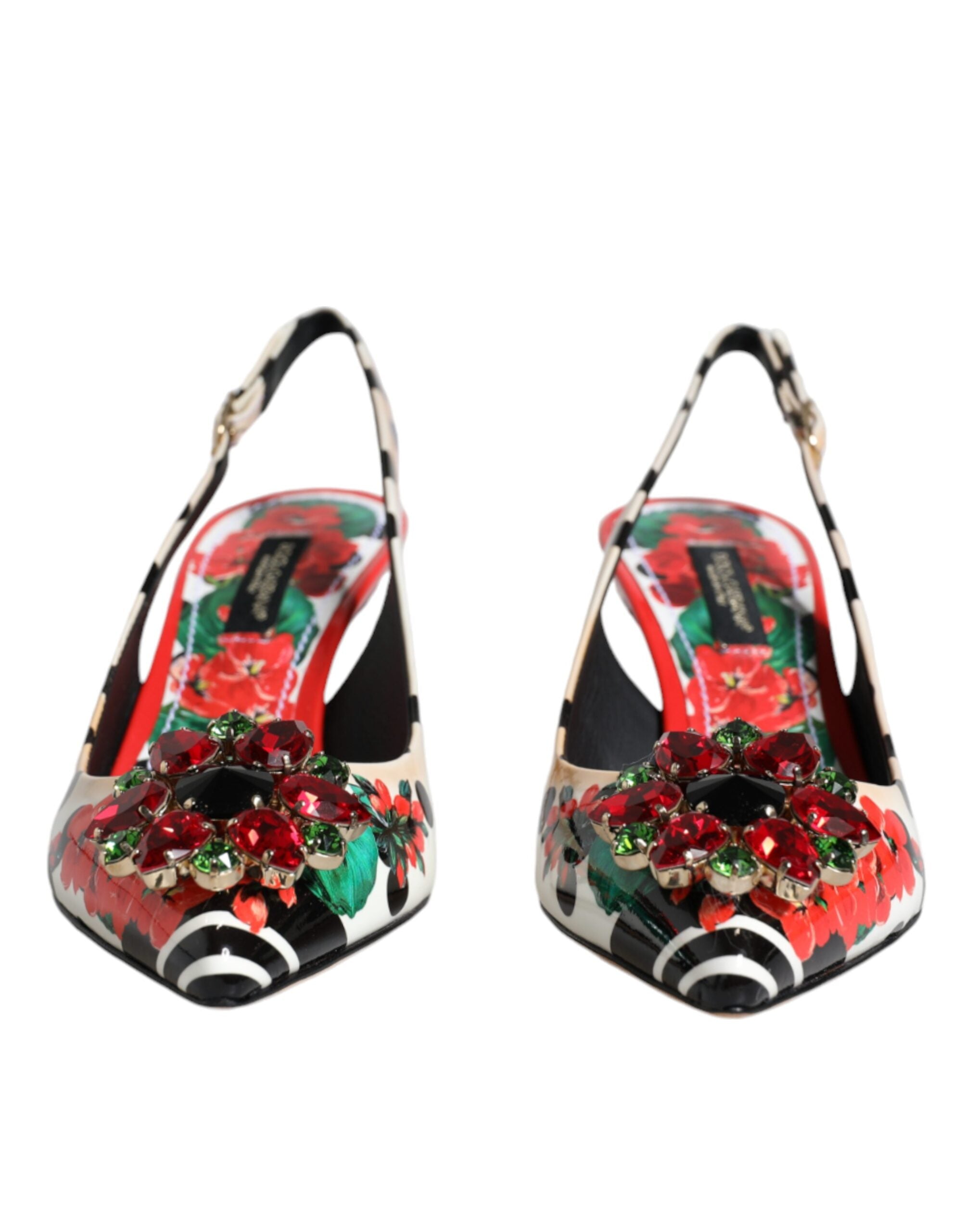 Dolce & Gabbana Multicolor Leather Crystal Heels Slingback Shoes LUNESCAPE