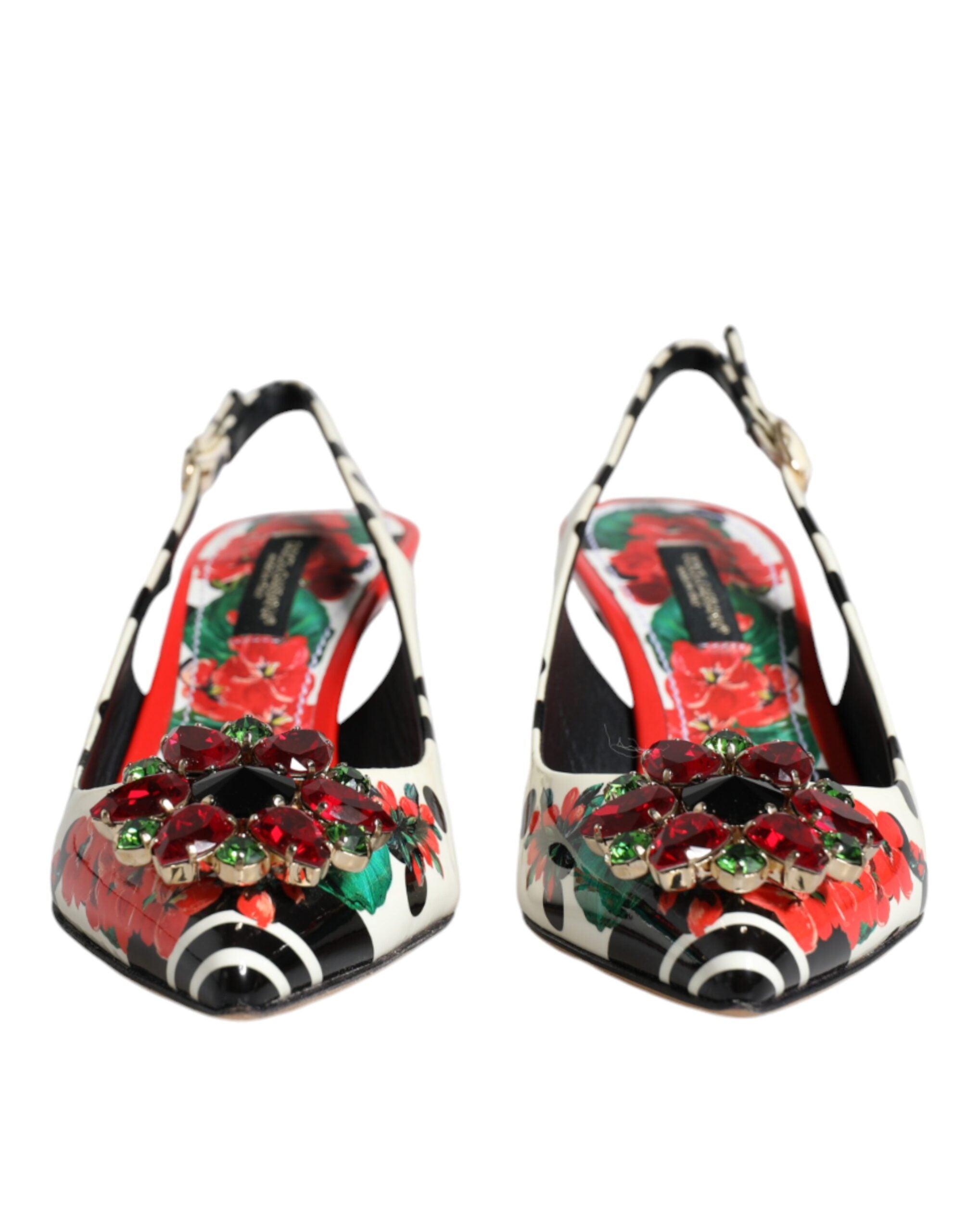 Dolce & Gabbana Multicolor Leather Crystal Heels Slingback Shoes LUNESCAPE