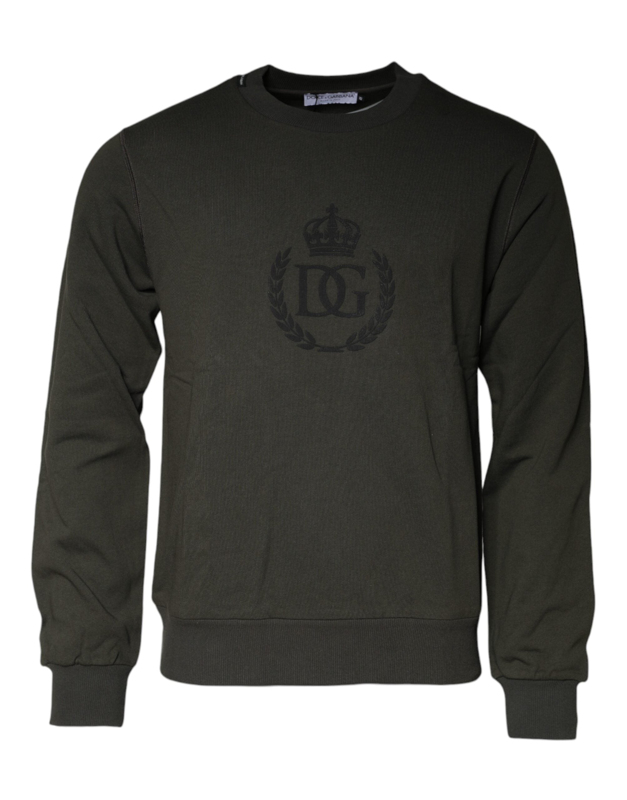 Dolce & Gabbana Army Green Crown Cotton Sweatshirt Sweater LUNESCAPE