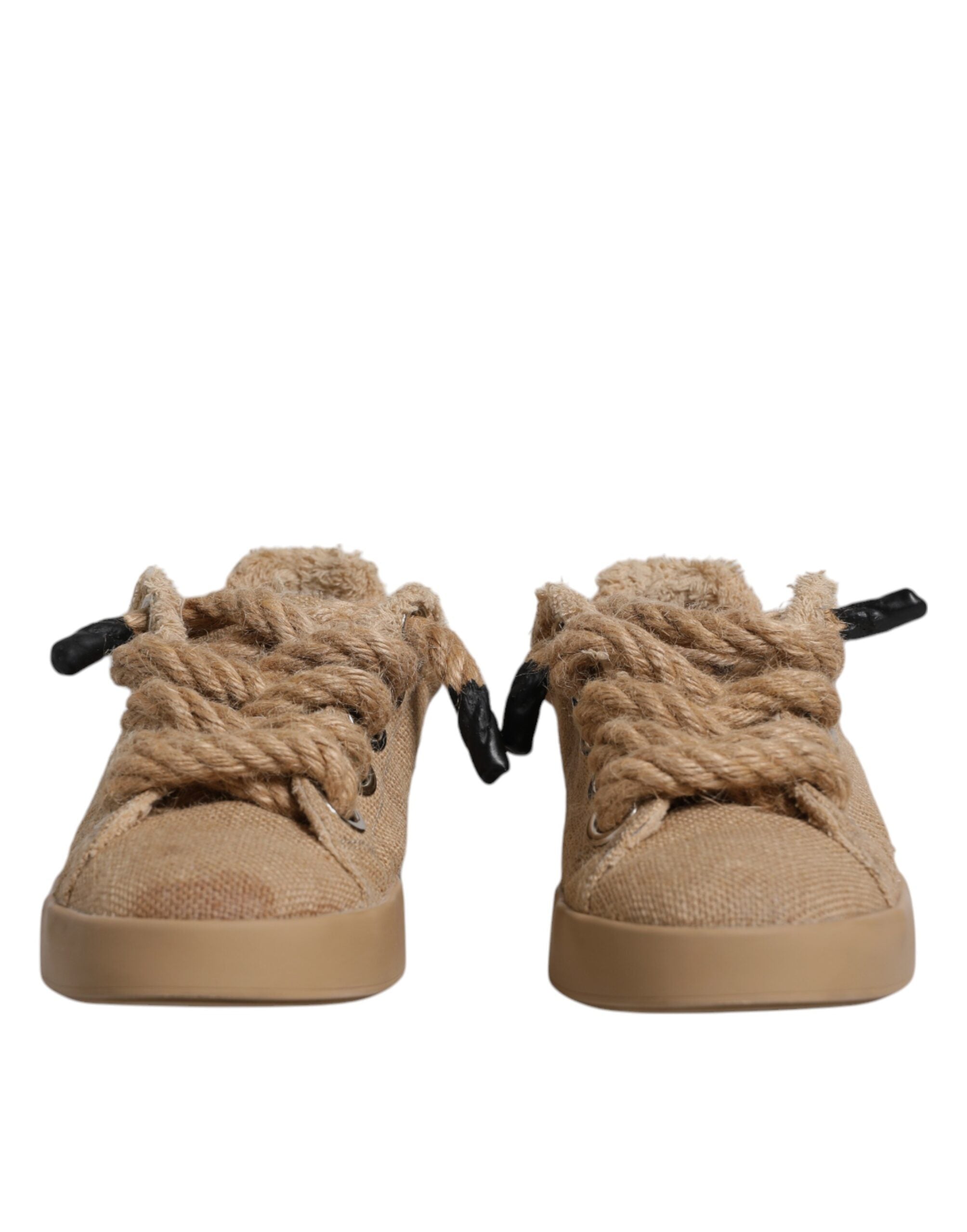 Dolce & Gabbana Brown Jute Fabric Low Top Men Sneakers Shoes LUNESCAPE