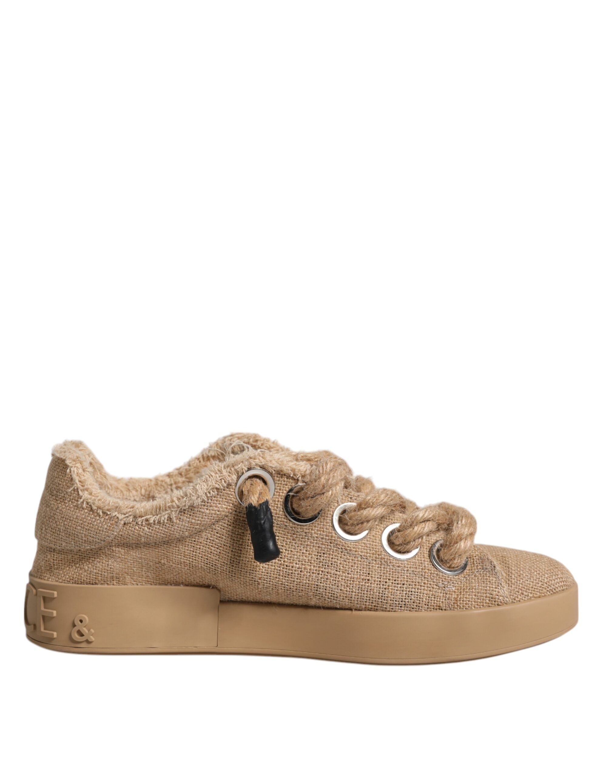 Dolce & Gabbana Brown Jute Fabric Low Top Men Sneakers Shoes LUNESCAPE