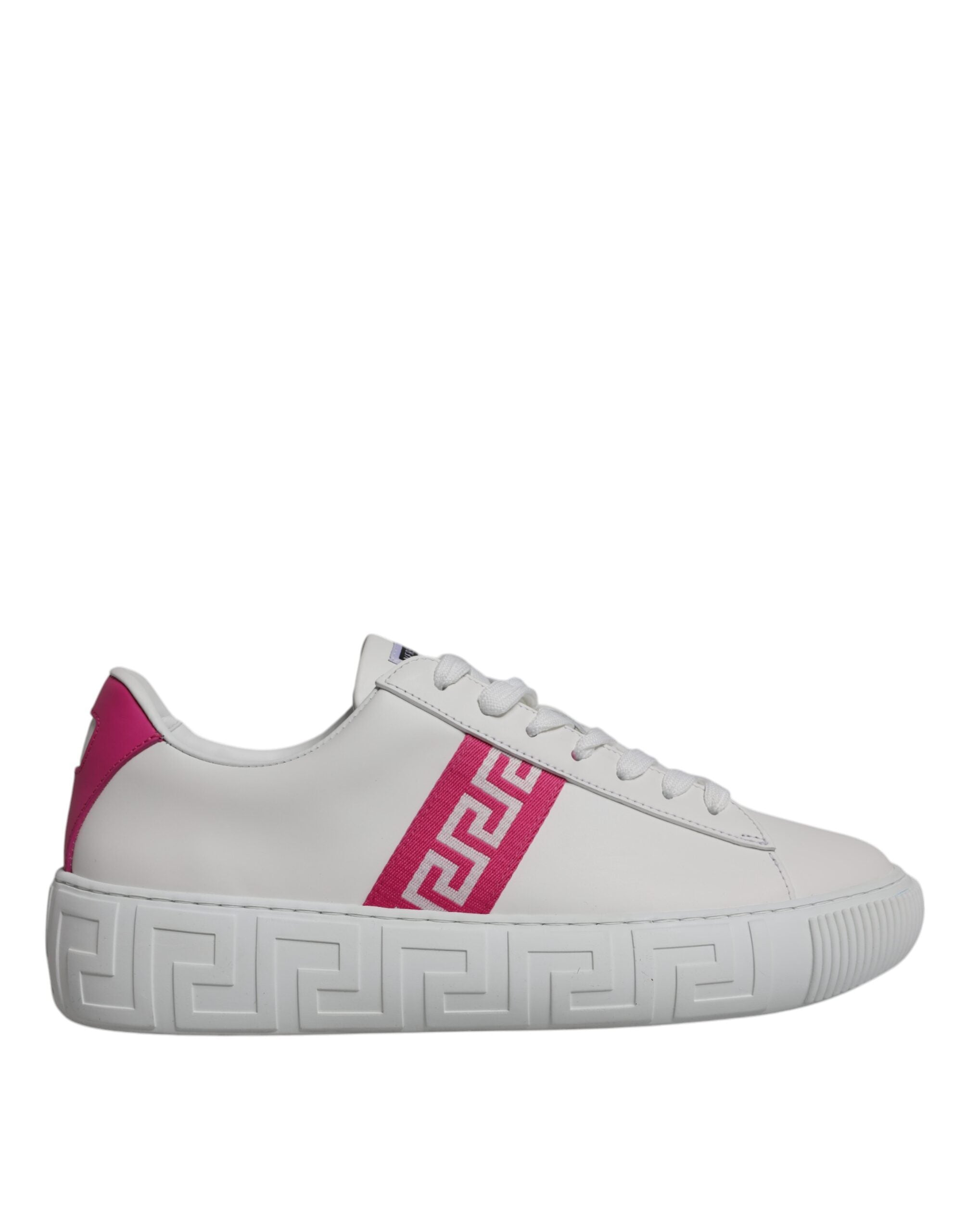 Versace White Pink Greca Print Platform Low Top Sneakers Shoes LUNESCAPE