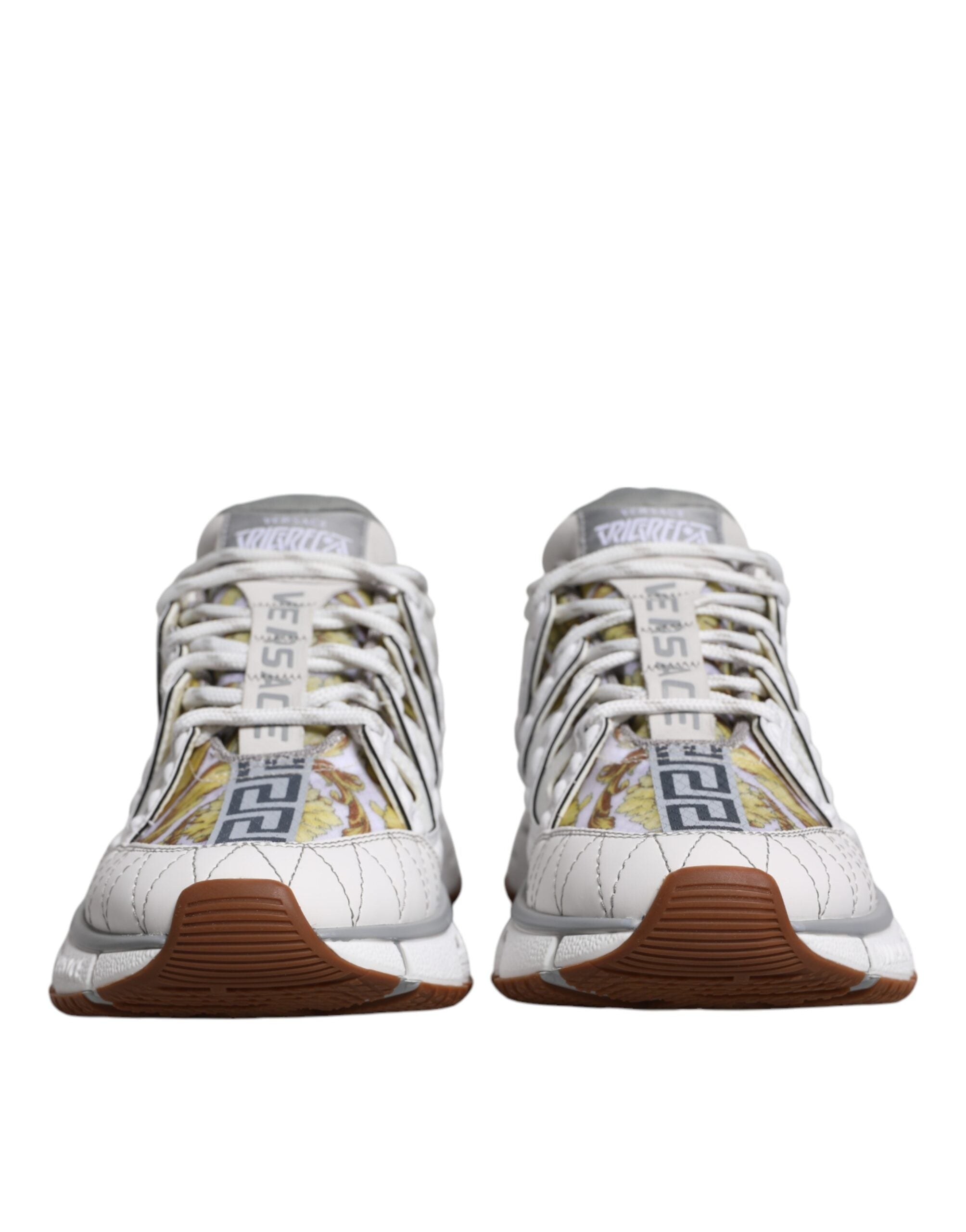 Versace White Trigreca Barocco Print Low Top Sneakers Shoes LUNESCAPE
