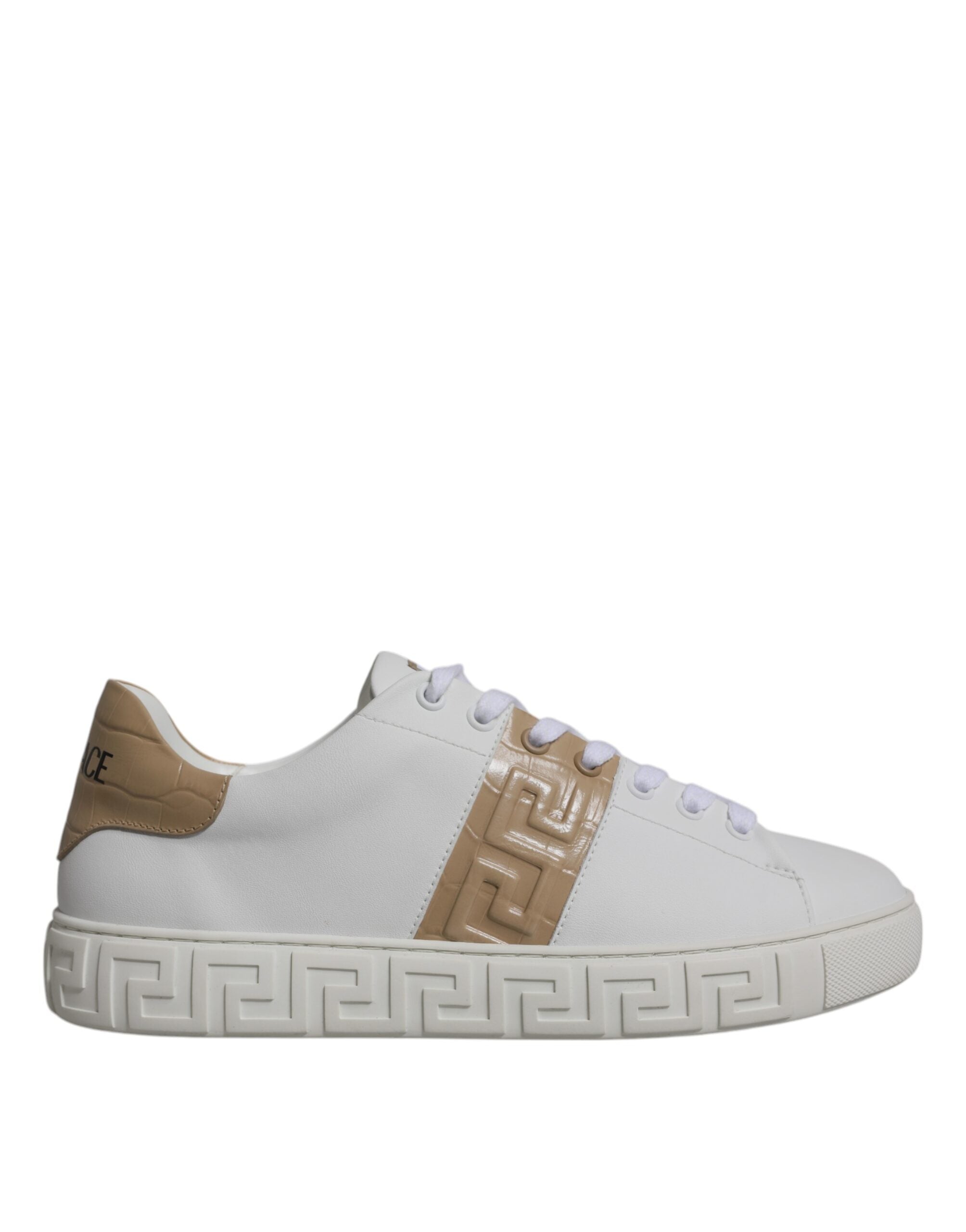 Versace White Brown Greca Print TPU Low Top Men Sneakers Shoes LUNESCAPE