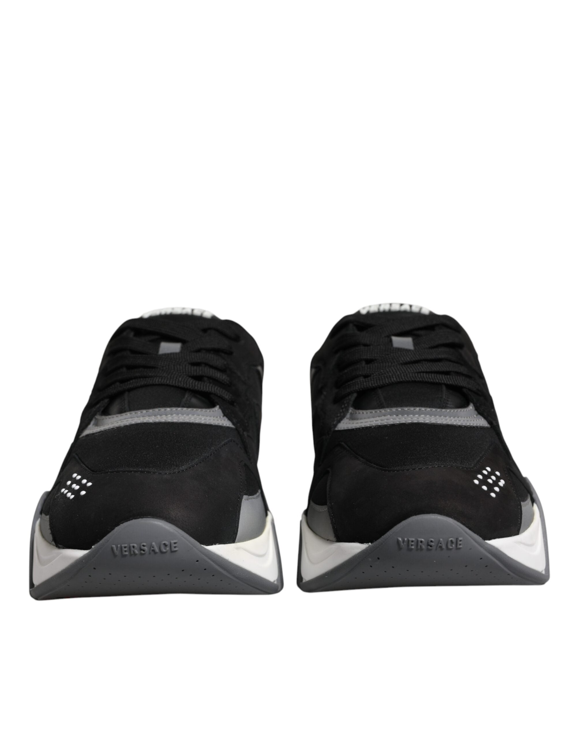 Versace Black Leather Neoprene Chunky Low Top Sneakers Squalo Shoes LUNESCAPE