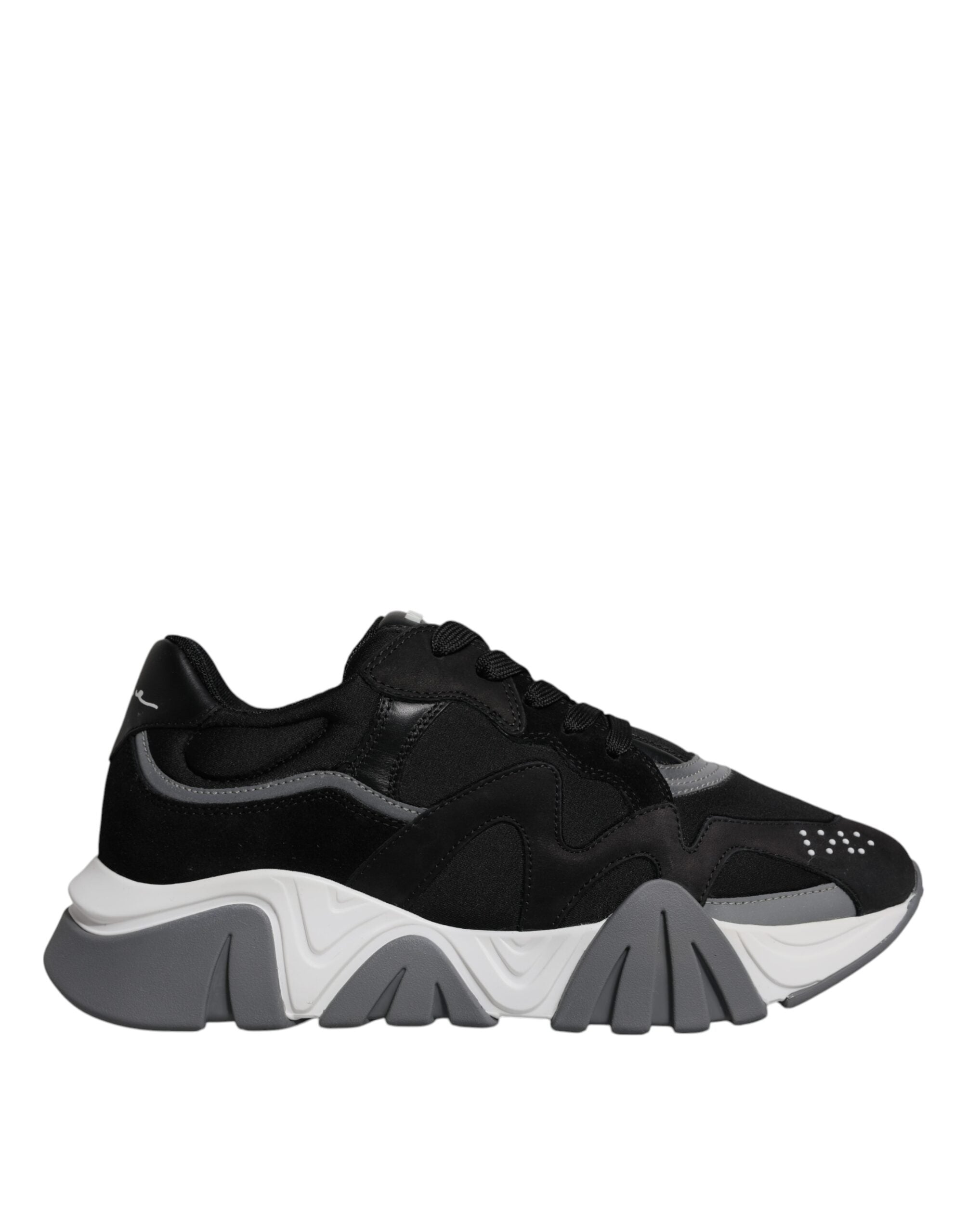 Versace Black Leather Neoprene Chunky Low Top Sneakers Squalo Shoes LUNESCAPE