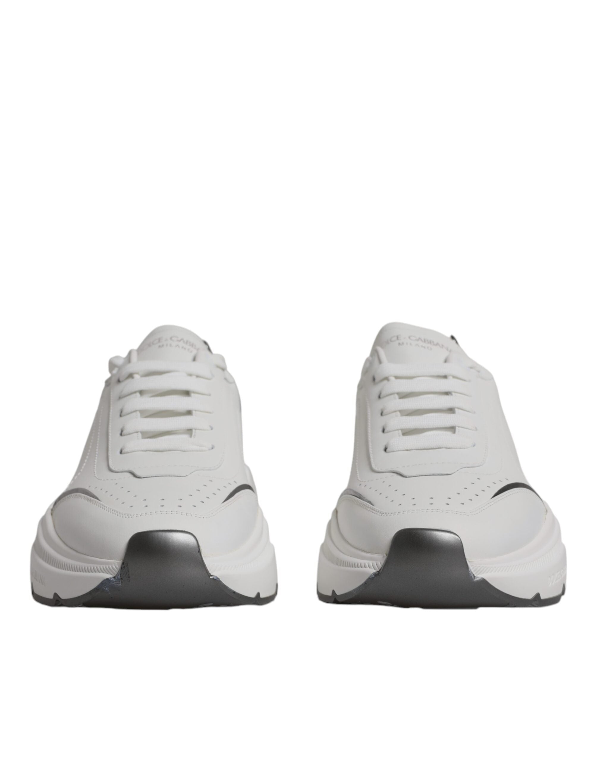 Dolce & Gabbana White Silver DAYMASTER Leather Sneakers Shoes LUNESCAPE