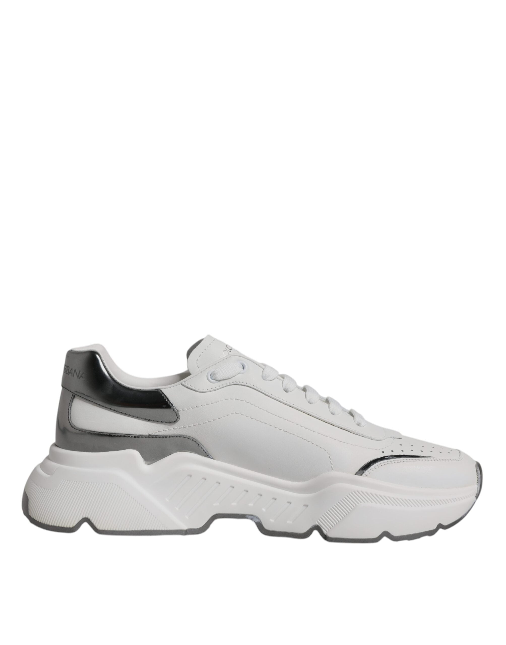 Dolce & Gabbana White Silver DAYMASTER Leather Sneakers Shoes LUNESCAPE