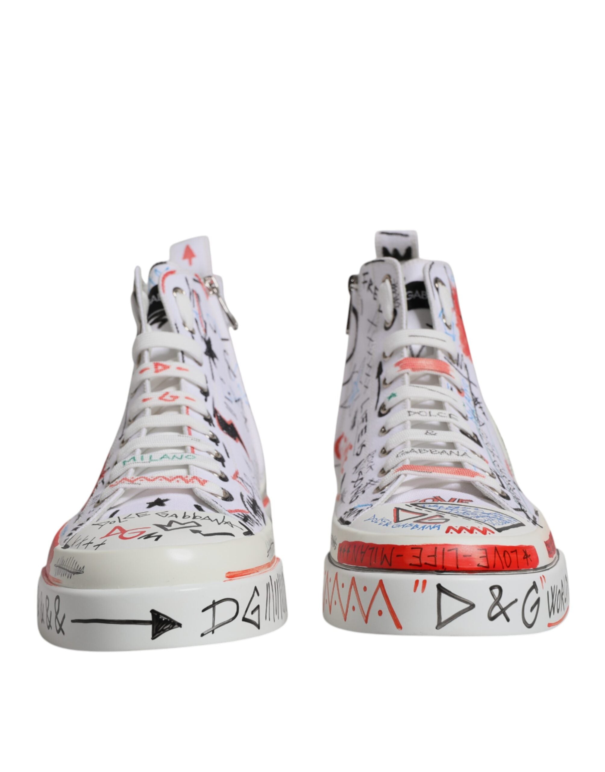 Dolce & Gabbana White Cotton Graffiti High Top Sneaker Shoes LUNESCAPE