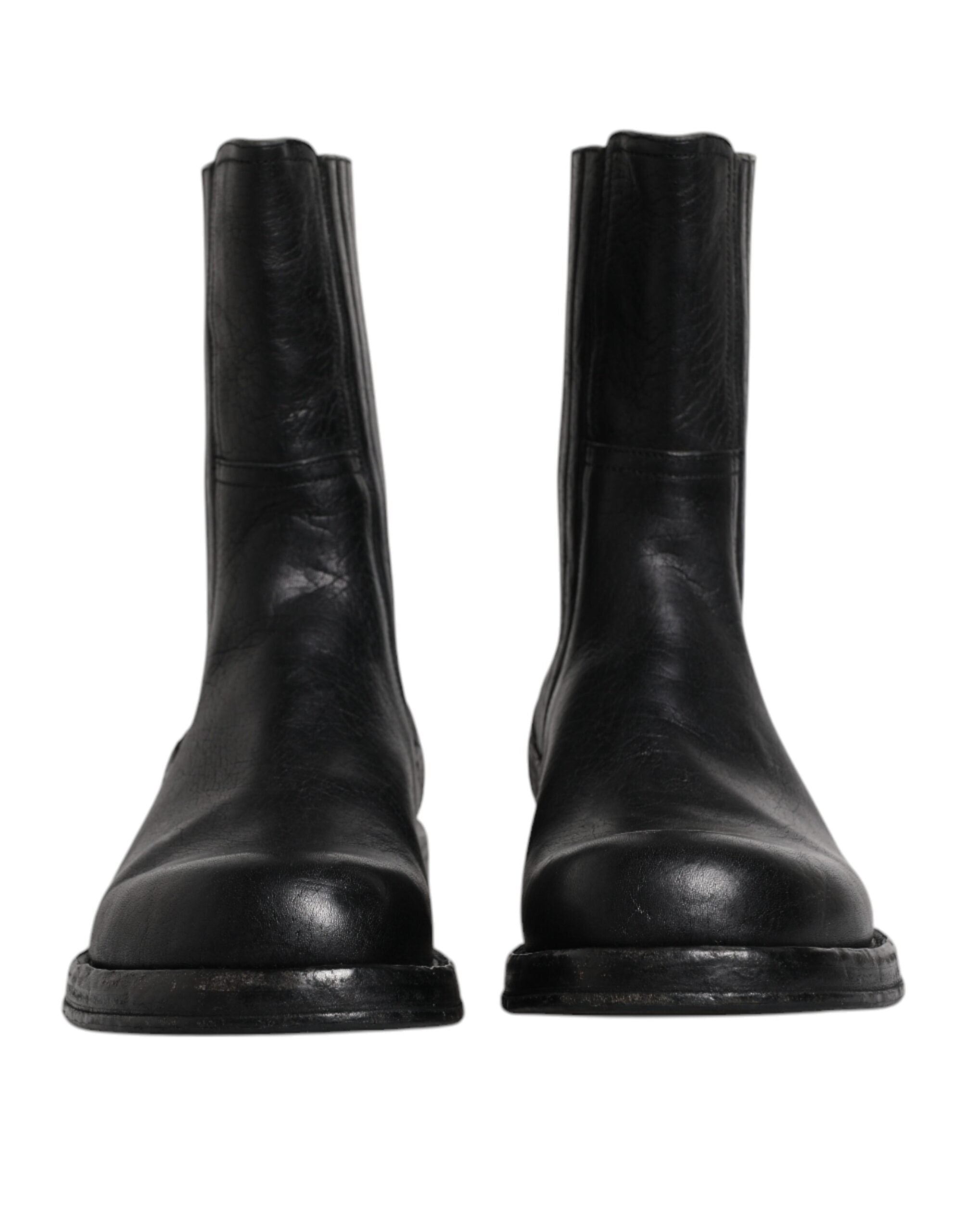 Dolce & Gabbana Black Horse Leather Mid Calf Boots Shoes LUNESCAPE