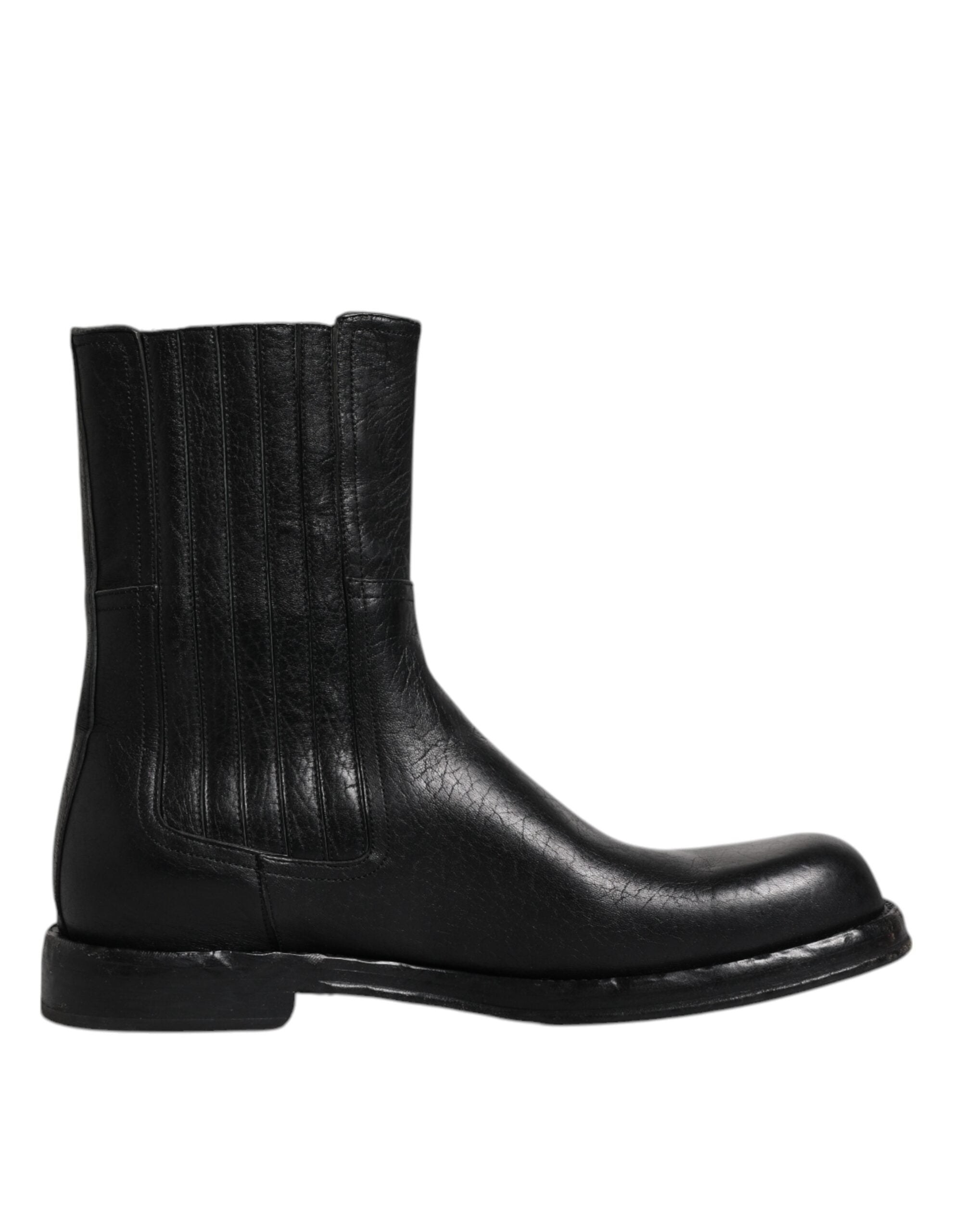 Dolce & Gabbana Black Horse Leather Mid Calf Boots Shoes LUNESCAPE