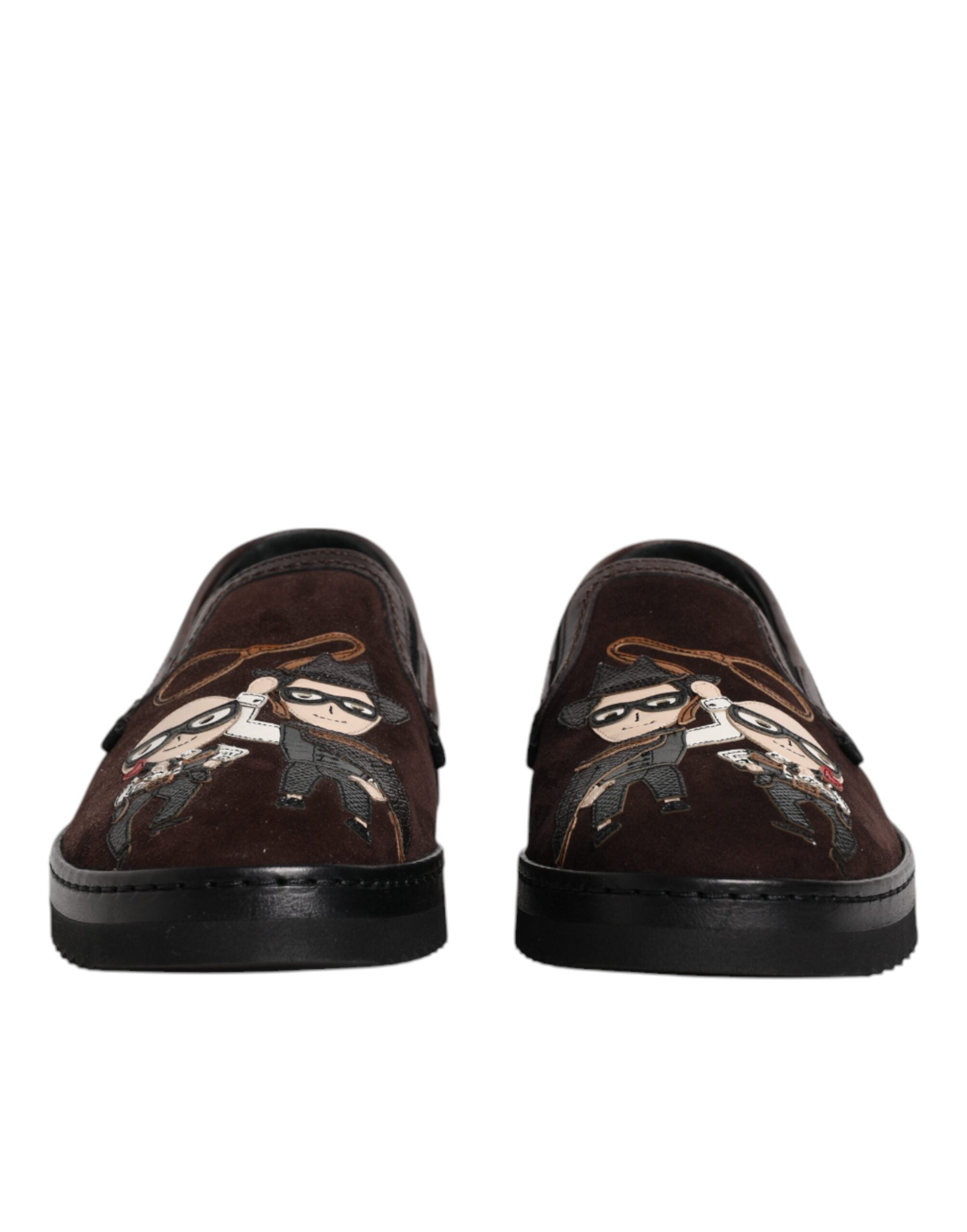 Dolce & Gabbana Brown Suede DG Family Slip On Flats Shoes LUNESCAPE