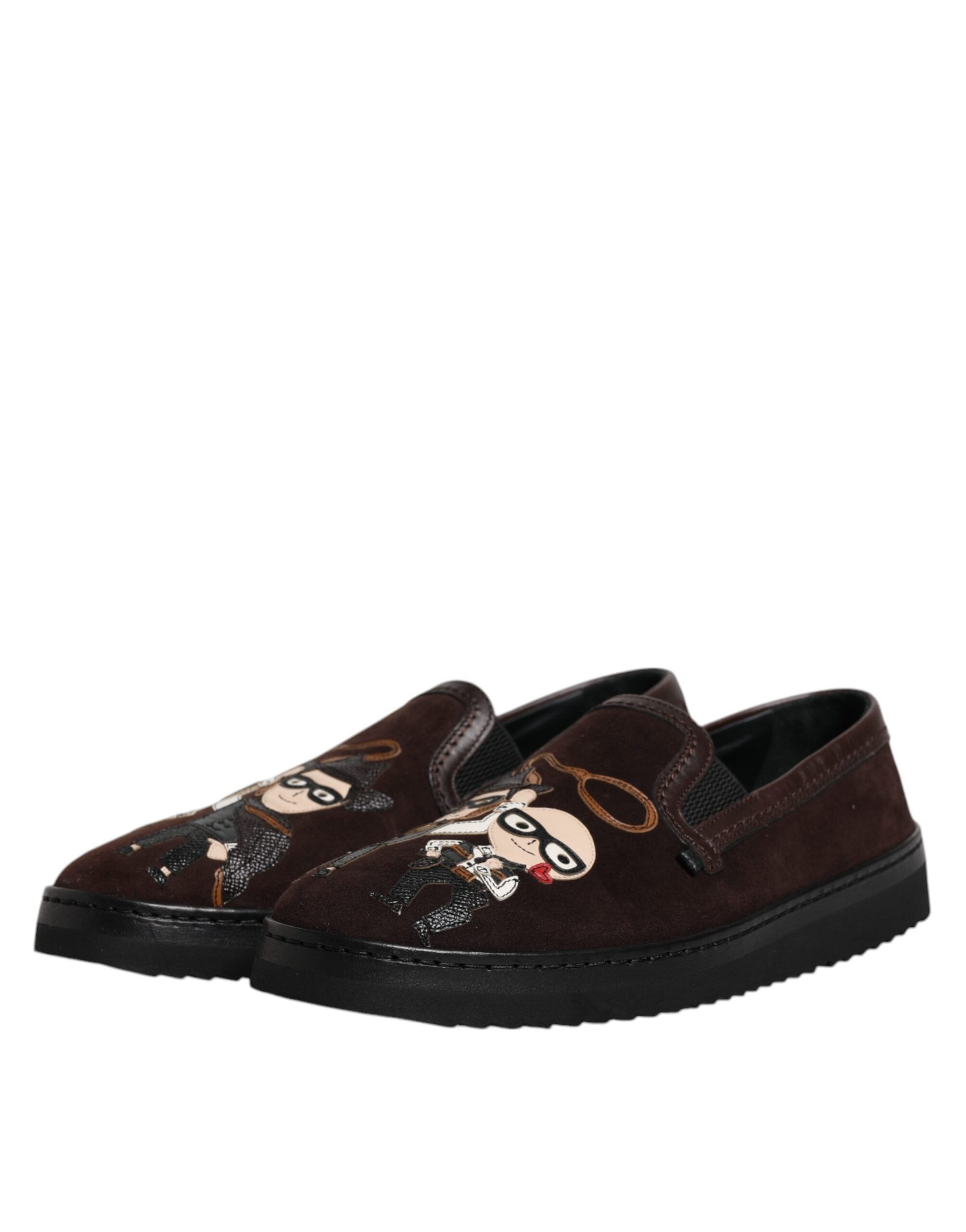 Dolce & Gabbana Brown Suede DG Family Slip On Flats Shoes LUNESCAPE
