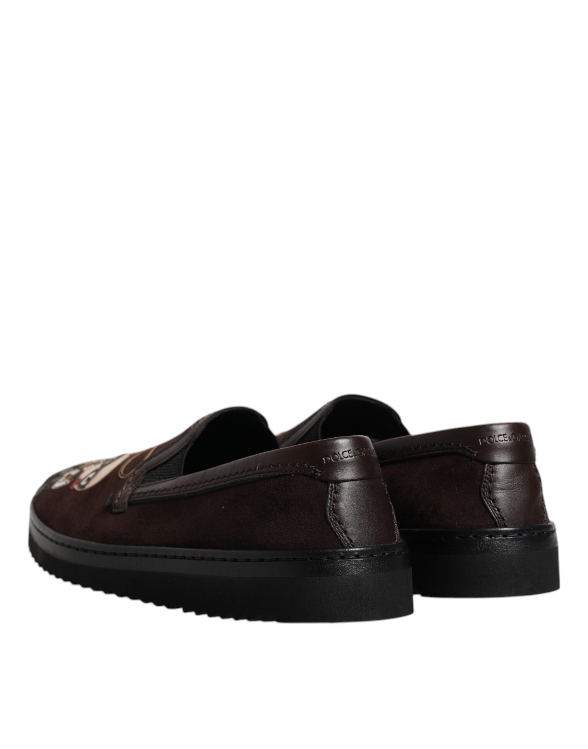 Dolce & Gabbana Brown Suede DG Family Slip On Flats Shoes LUNESCAPE