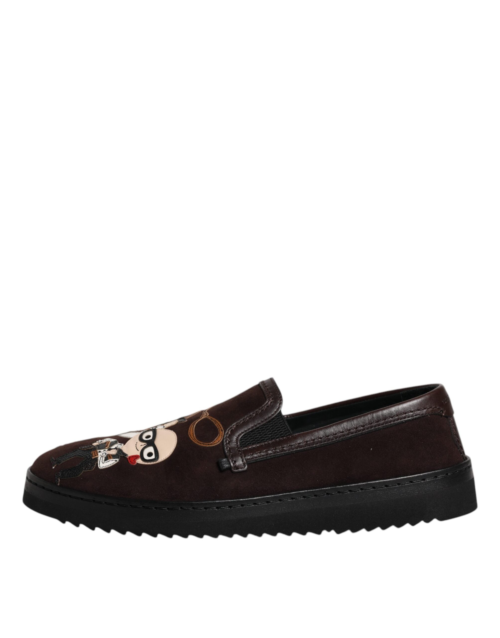 Dolce & Gabbana Brown Suede DG Family Slip On Flats Shoes LUNESCAPE