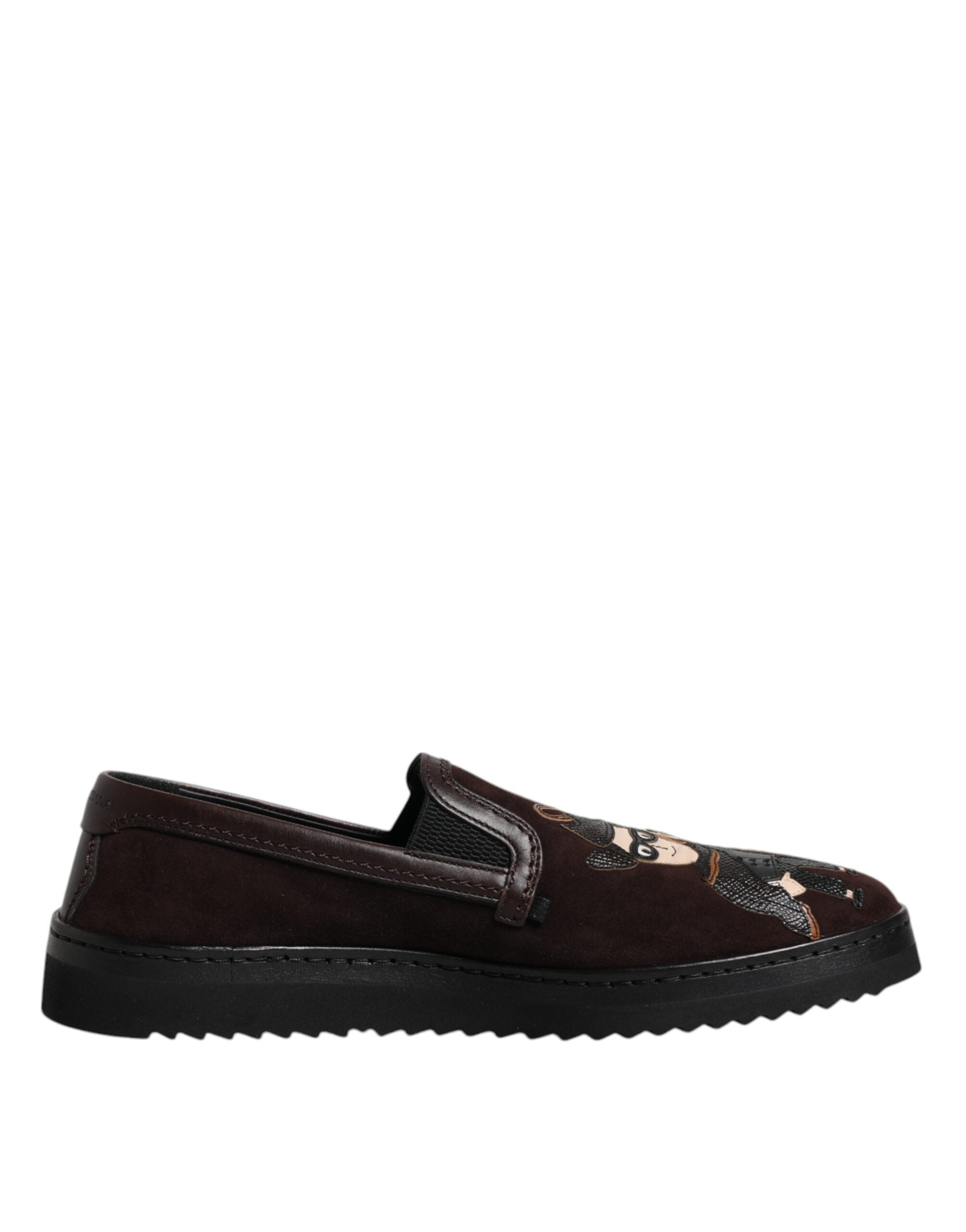 Dolce & Gabbana Brown Suede DG Family Slip On Flats Shoes LUNESCAPE